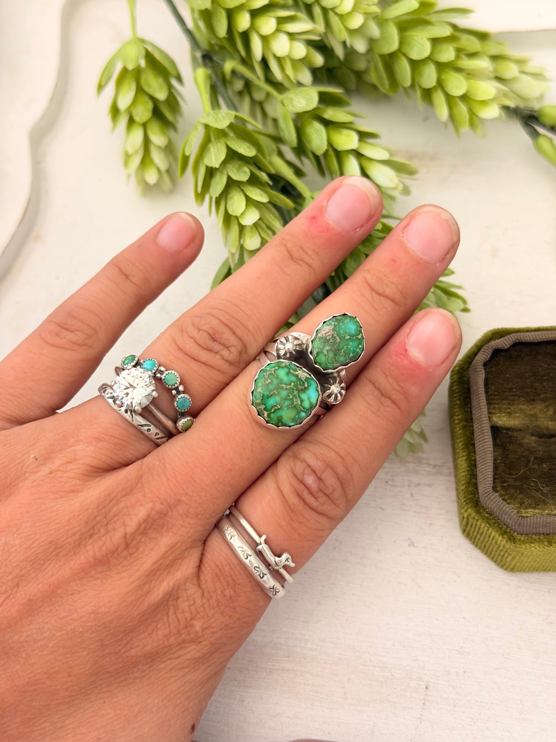 Navajo Made Natural Sonoran Gold Turquoise & Sterling Silver Ring Size 6