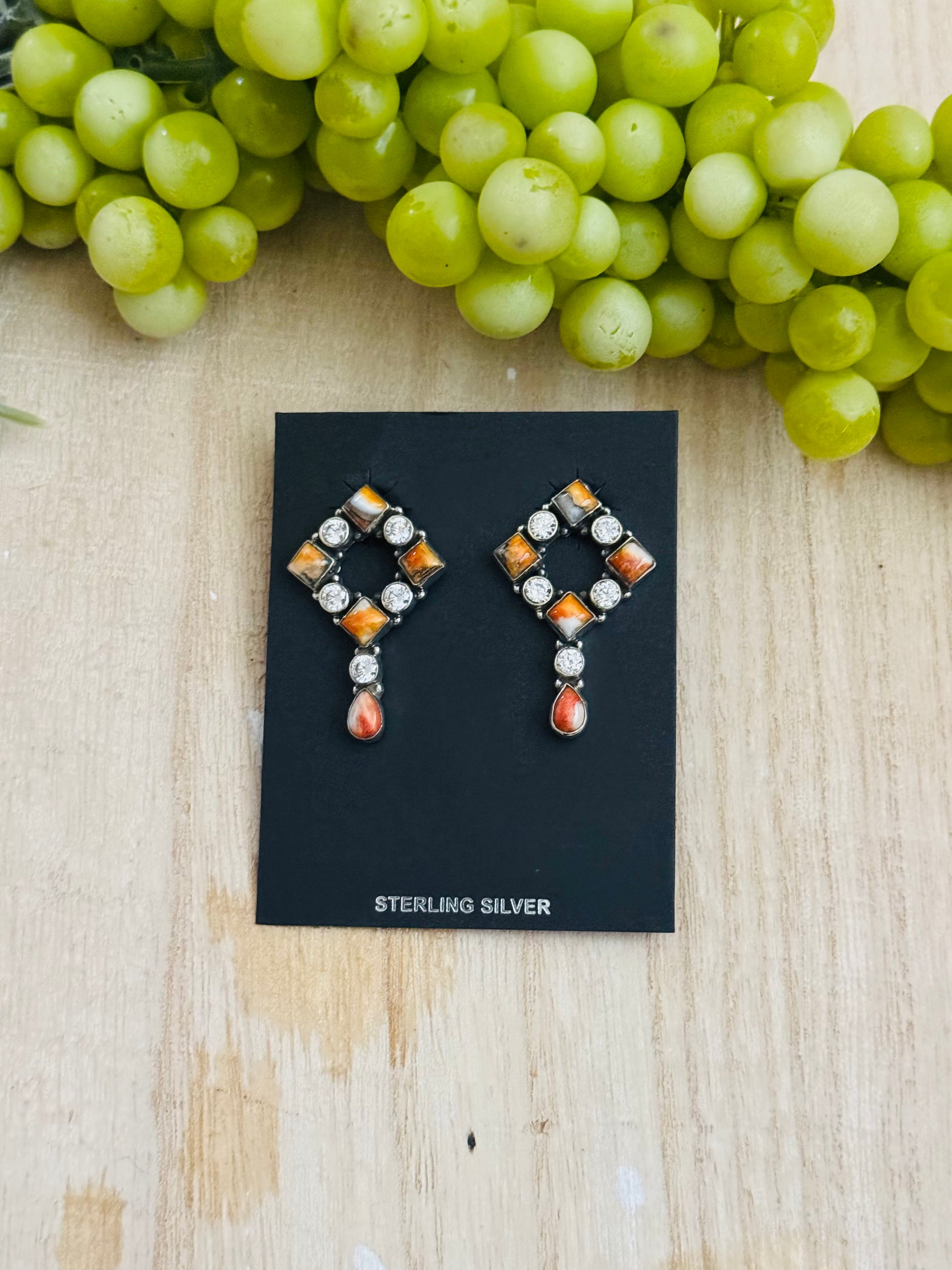 Southwest Handmade Multi Stone & Sterling Silver Post Dangle Earrings