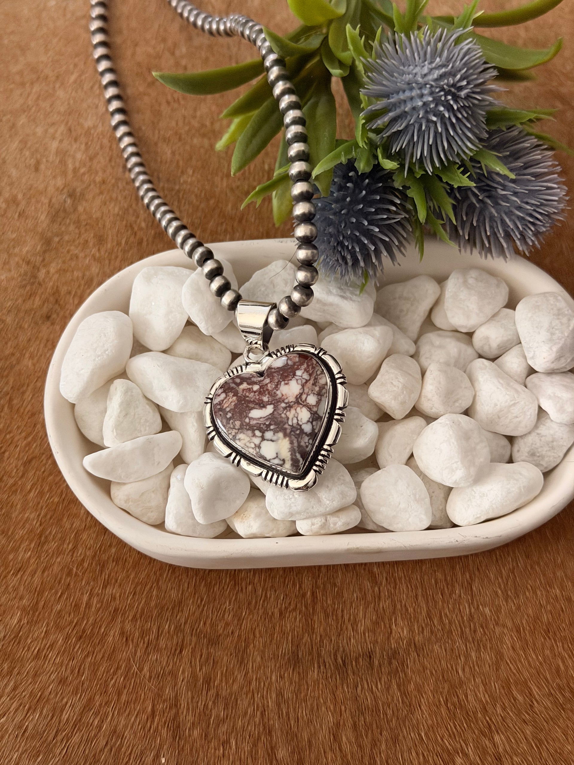 Navajo Made Wild Horse & Sterling Silver Heart Pendant