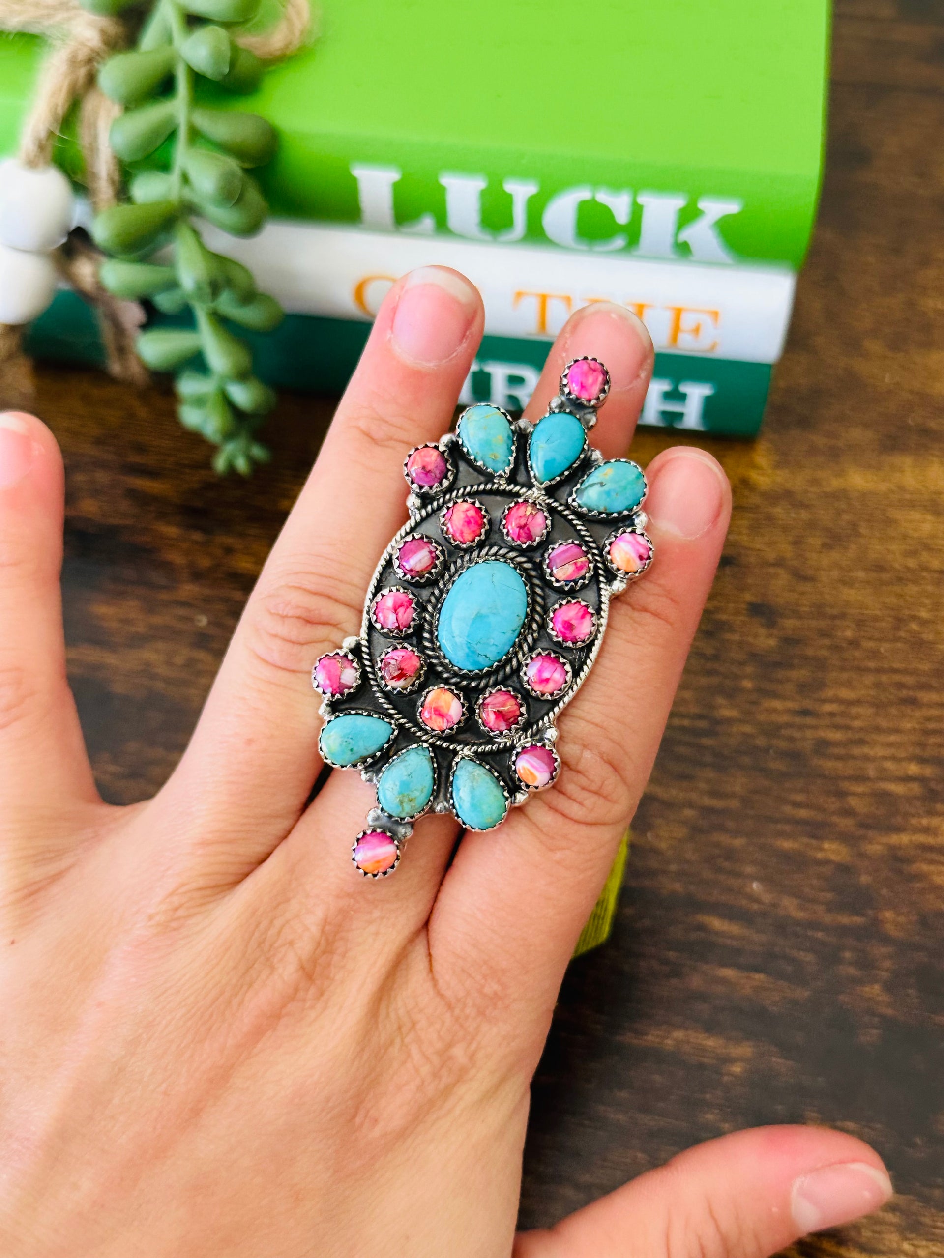 Southwest Handmade Multi Stone & Sterling Silver Adjustable Cluster Ring