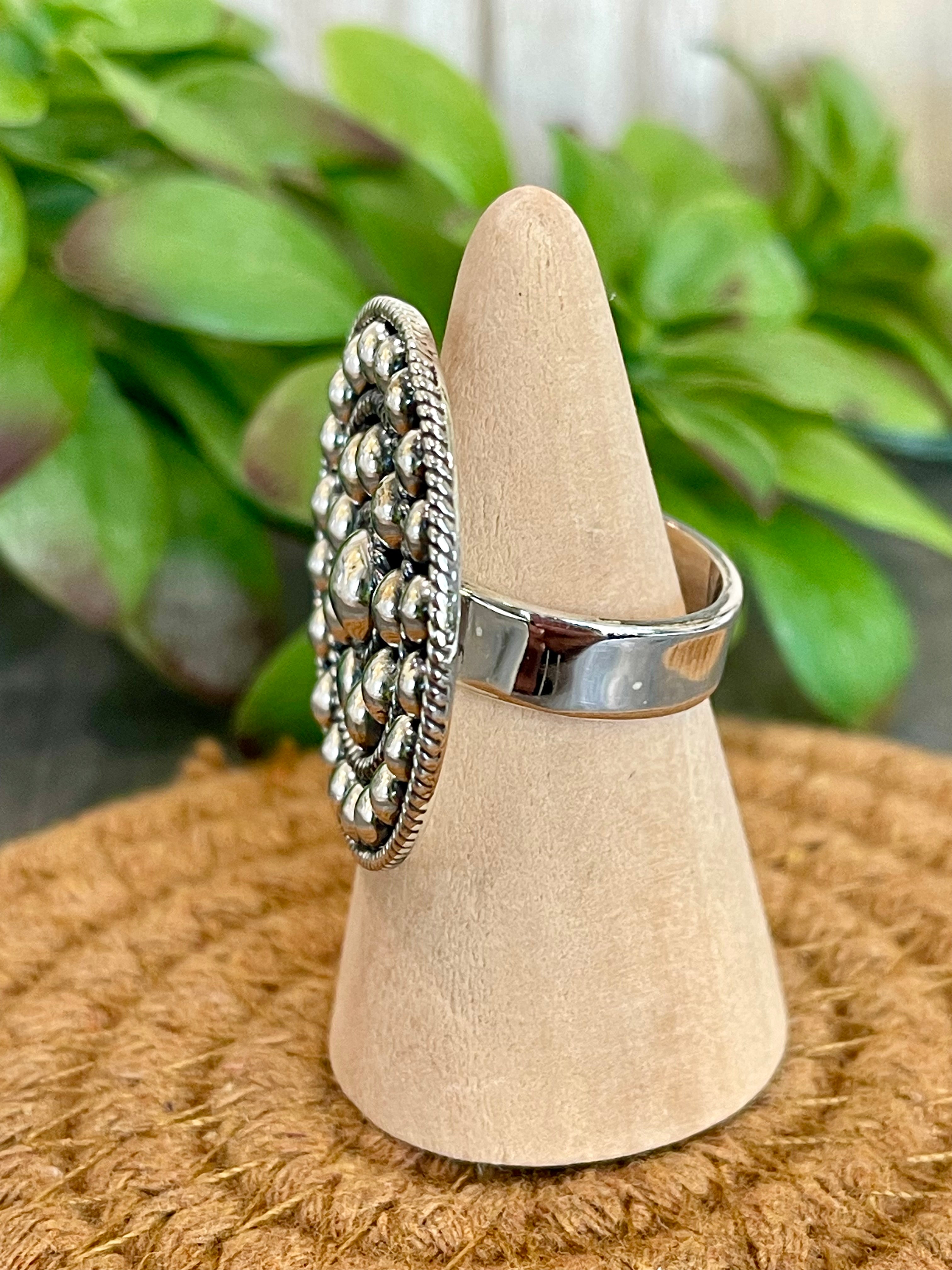 Southwest Handmade Sterling Silver Circle Adjustable Ring