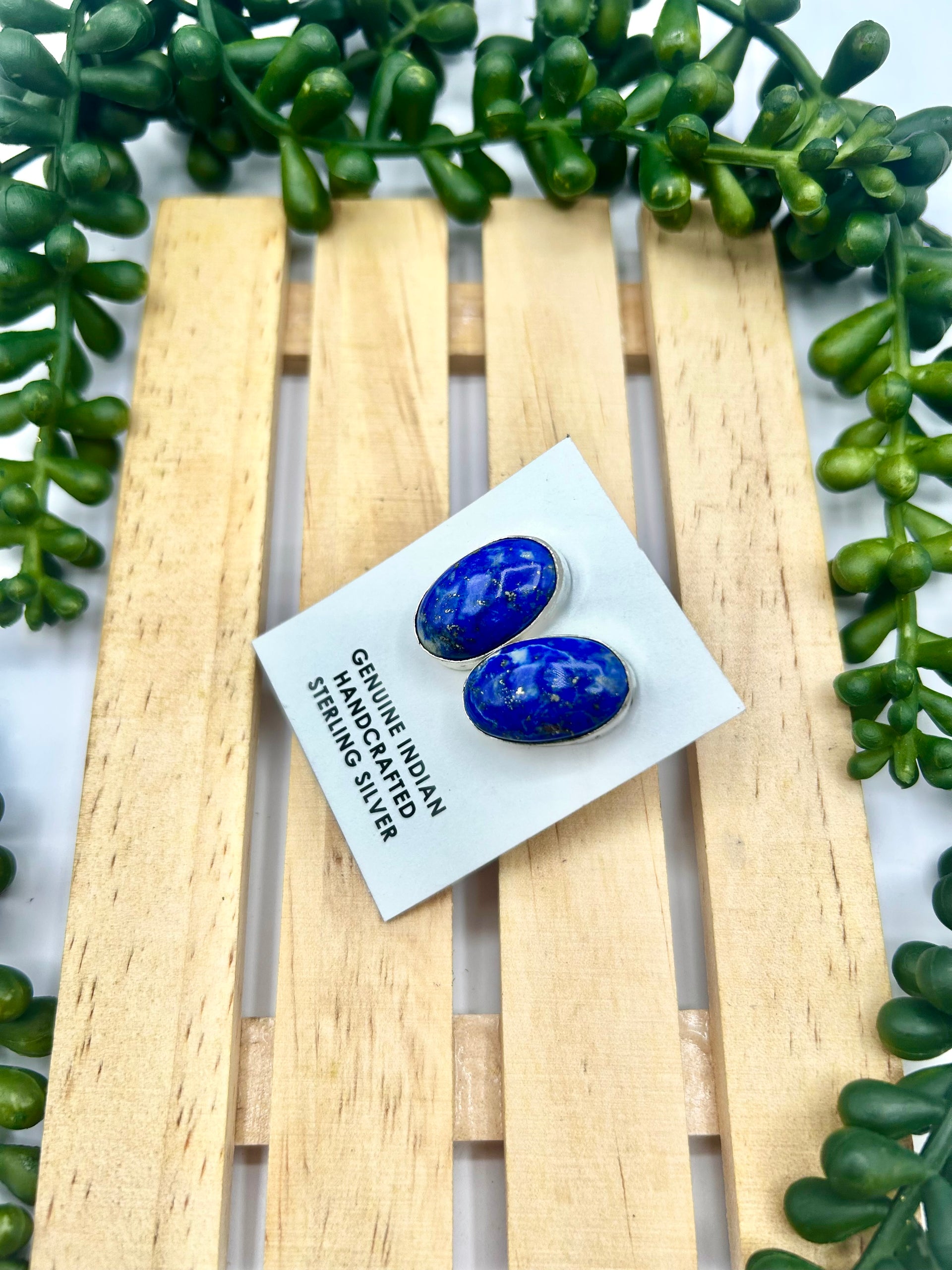 Navajo Made Derlin Lapis & Sterling Silver Post Earrings