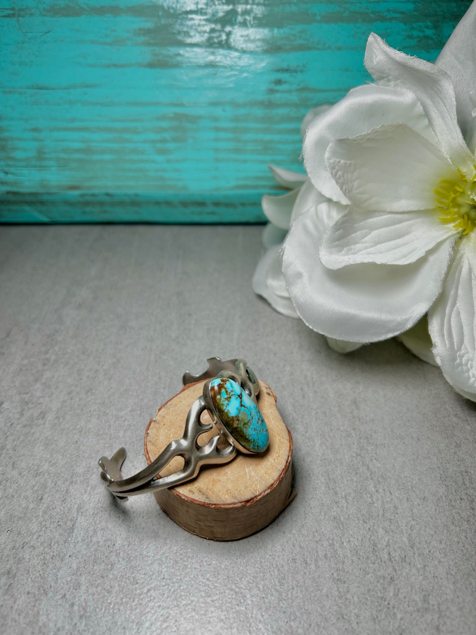 Navajo Made Birds Eye Kingman Turquoise  & Sterling Silver Cuff Bracelet