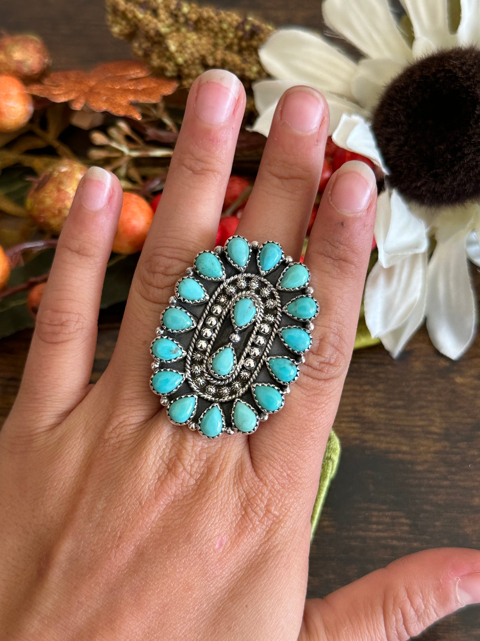 Southwest Handmade Kingman Turquoise & Sterling Silver Adjustable Ring