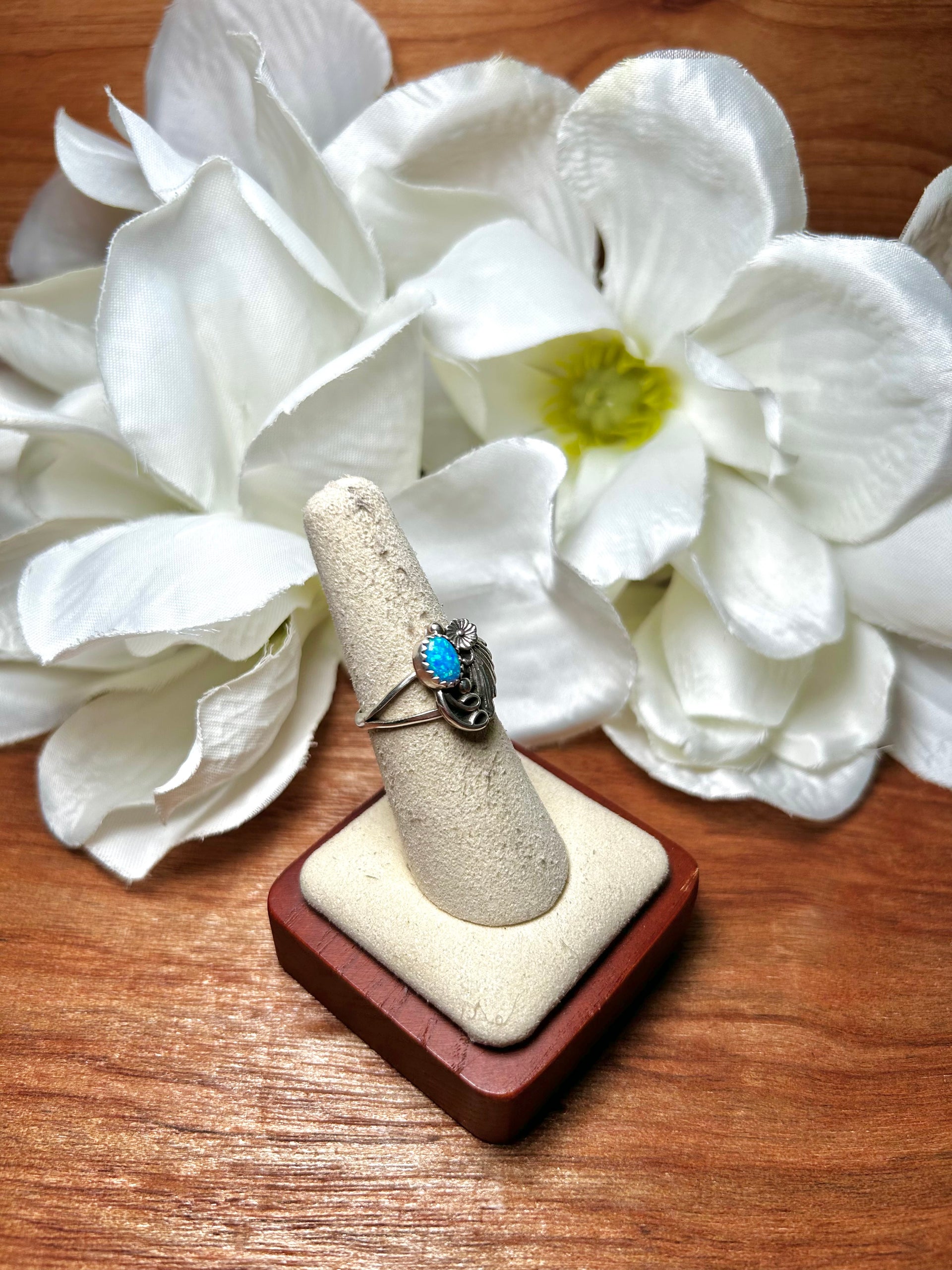 Navajo Made Opal & Sterling Silver Cluster Ring Size 7