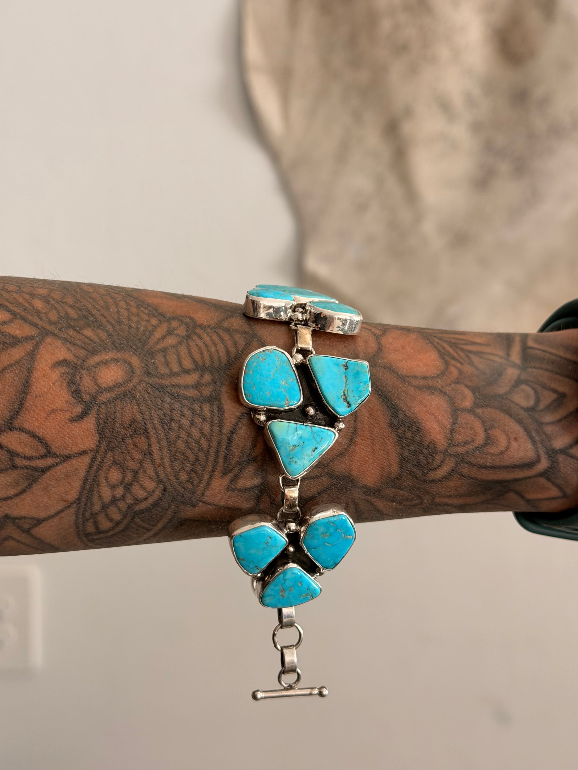 Virginia Sandoval Kingman Turquoise & Sterling Silver Cluster Link Bracelet