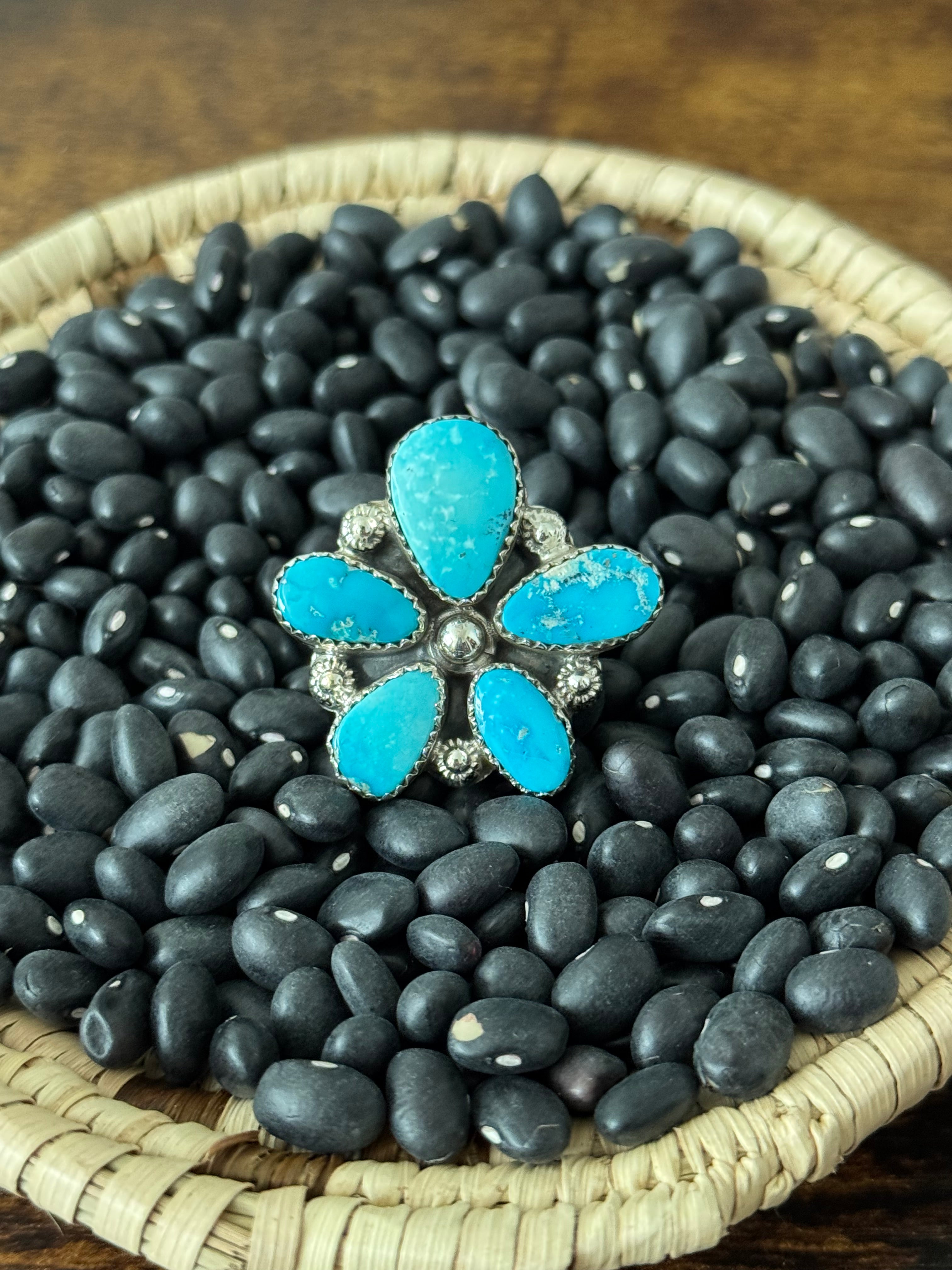 Southwest Handmade Valley Blue Turquoise & Sterling Silver Adjustable Cluster Ring