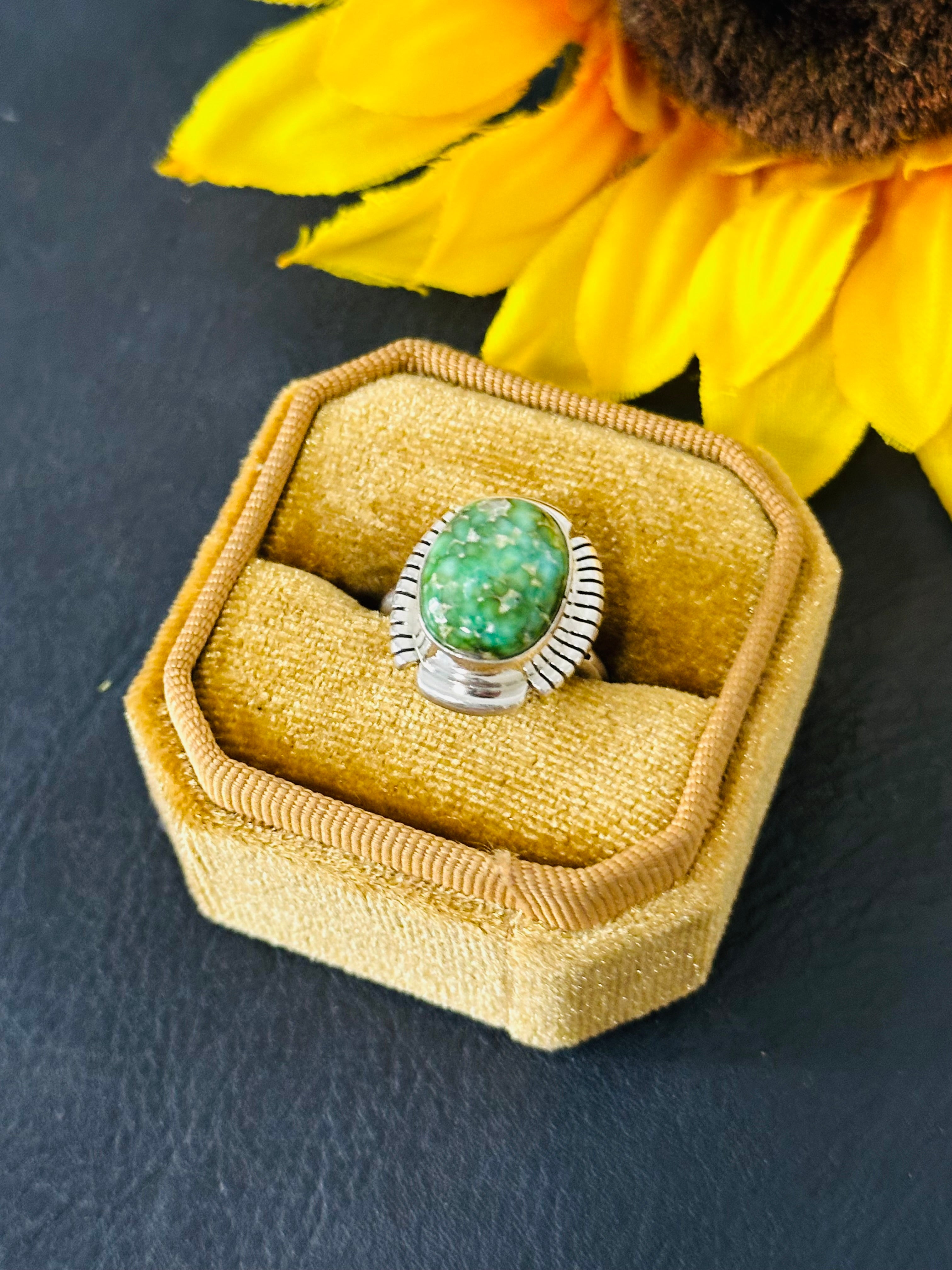 Navajo Made Sonoran Gold Turquoise & Sterling Silver Ring