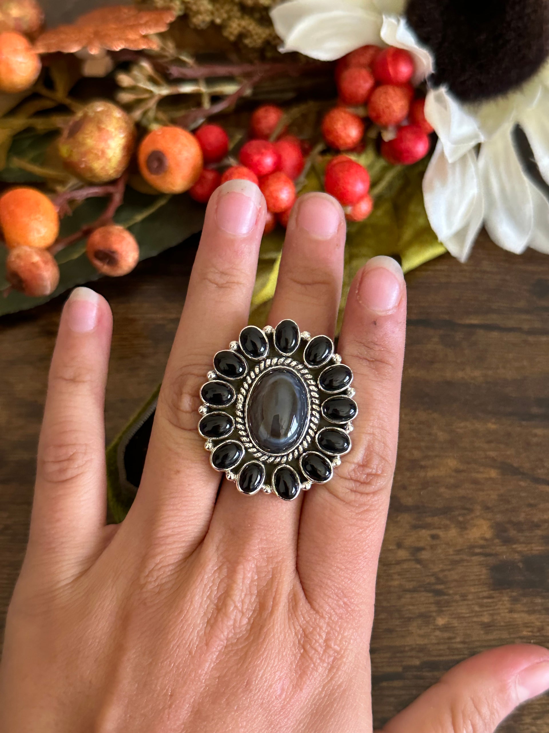 Southwest Handmade Multi Stone & Sterling Silver Adjustable Ring