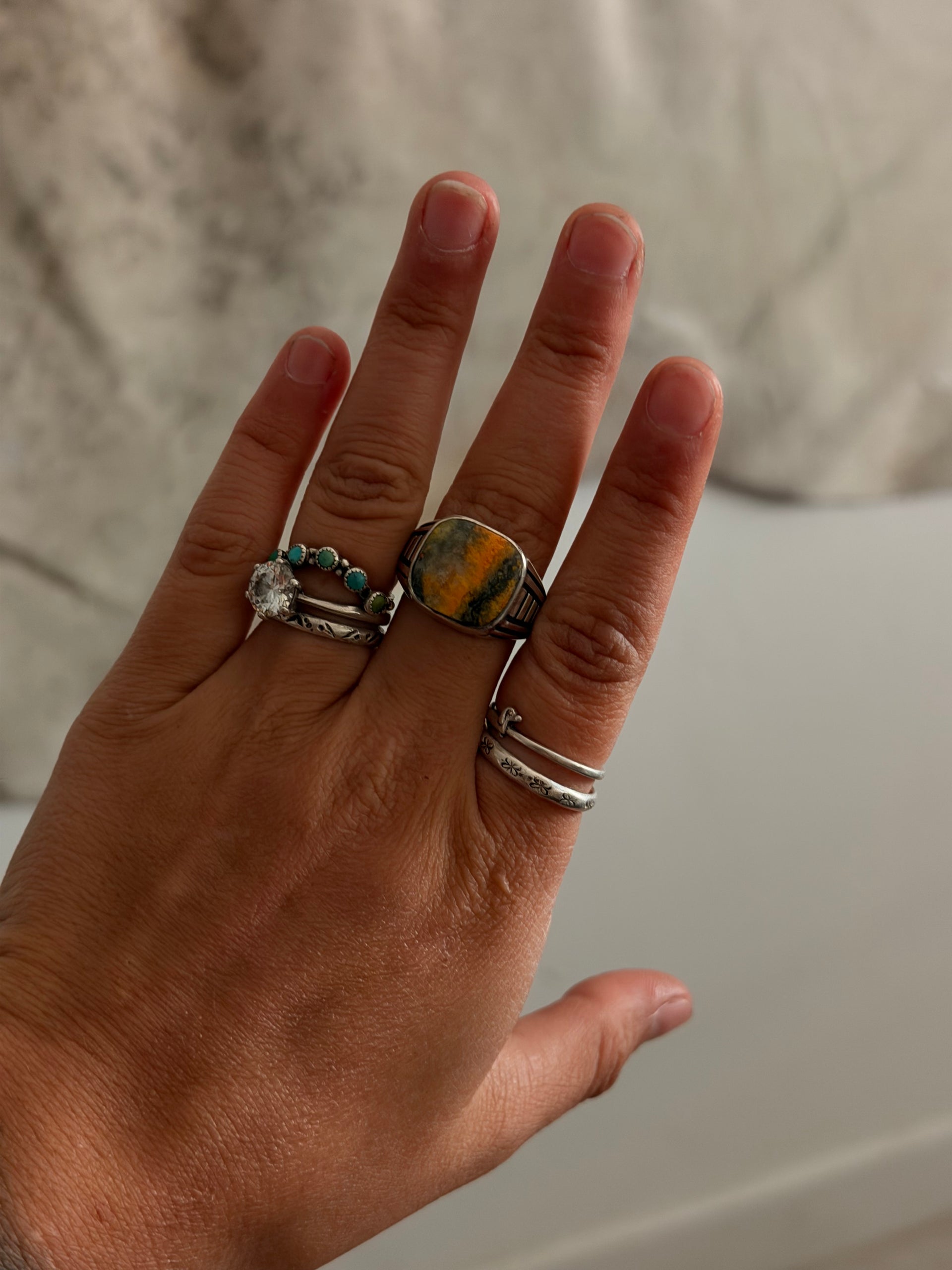 Navajo Made BB Agate & Sterling Silver Cast Ring Size 8.5
