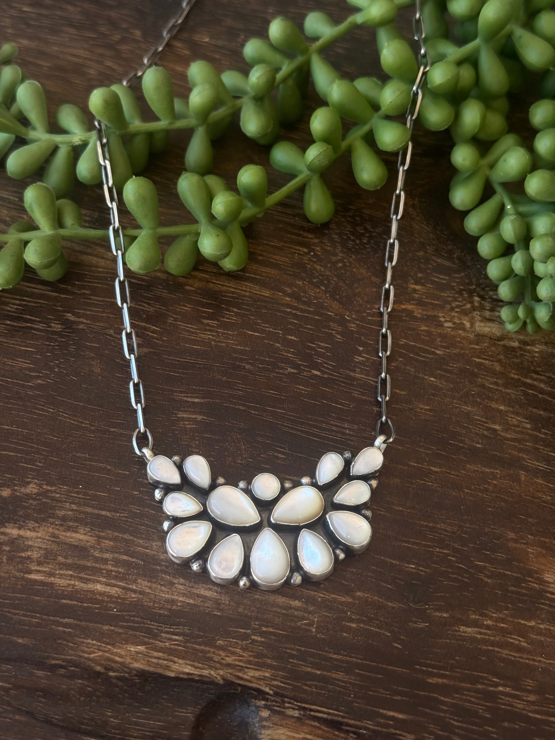 Sharon Francisco Mother of Pearl & Sterling Silver Cluster Necklace