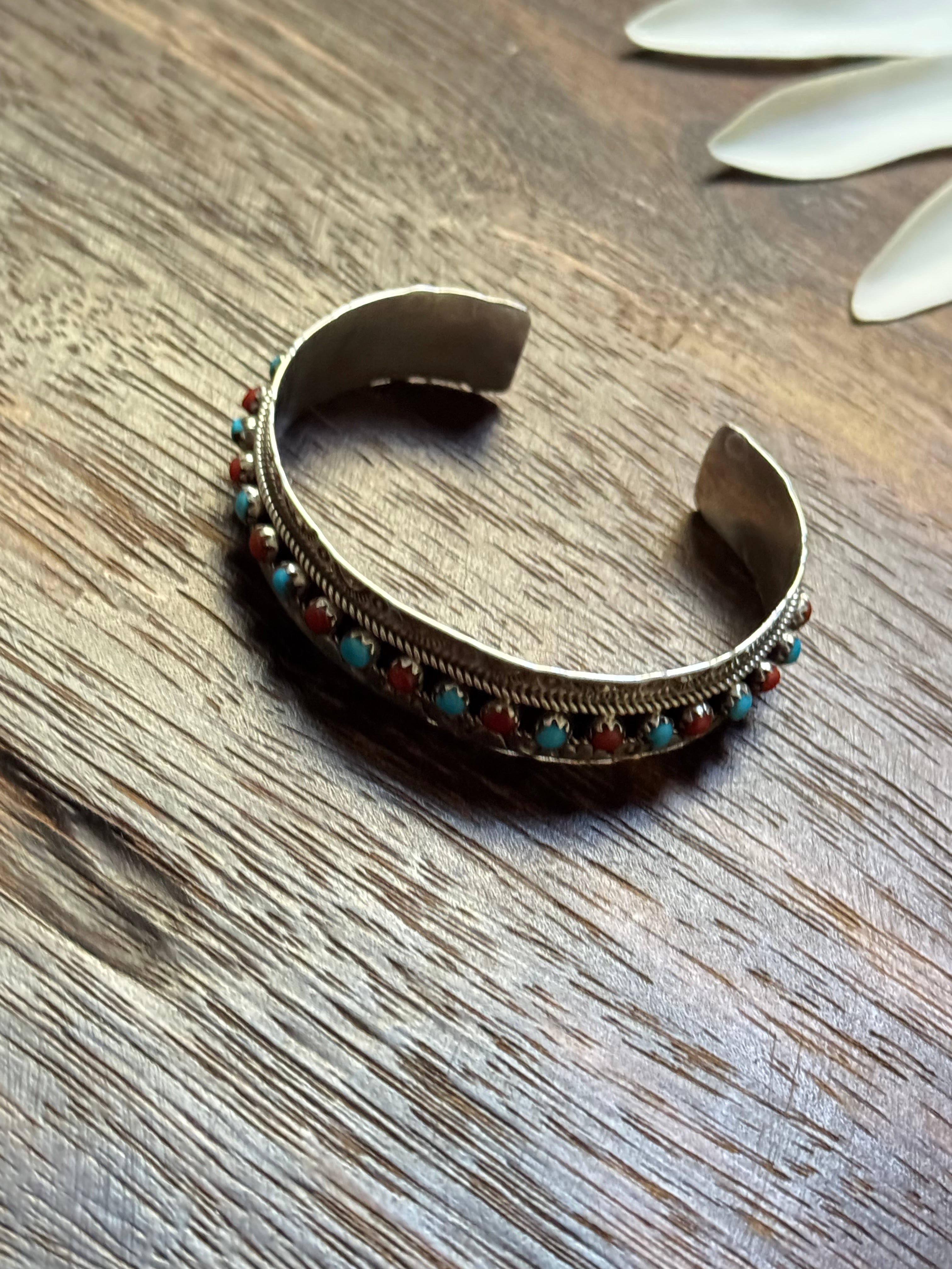 Zuni Made Multi Stone & Sterling Silver Cuff Bracelet