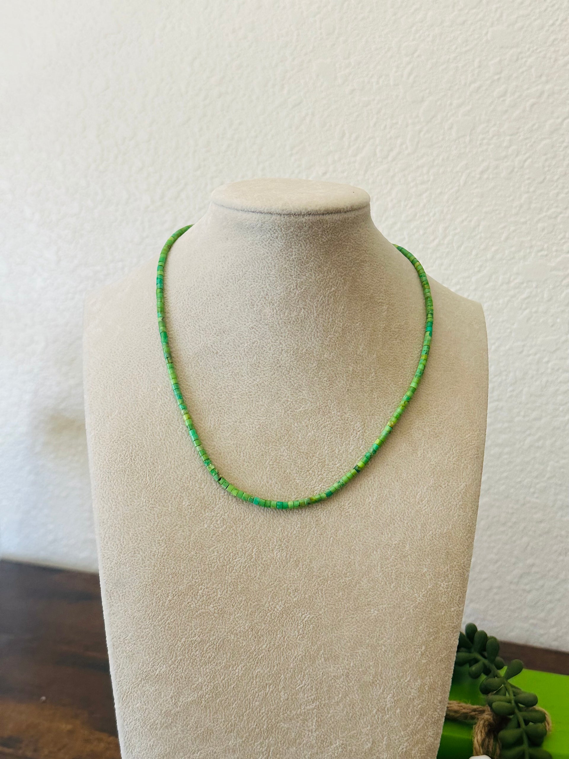 Navajo Made Green Mohave Turquoise and Sterling Silver Necklace