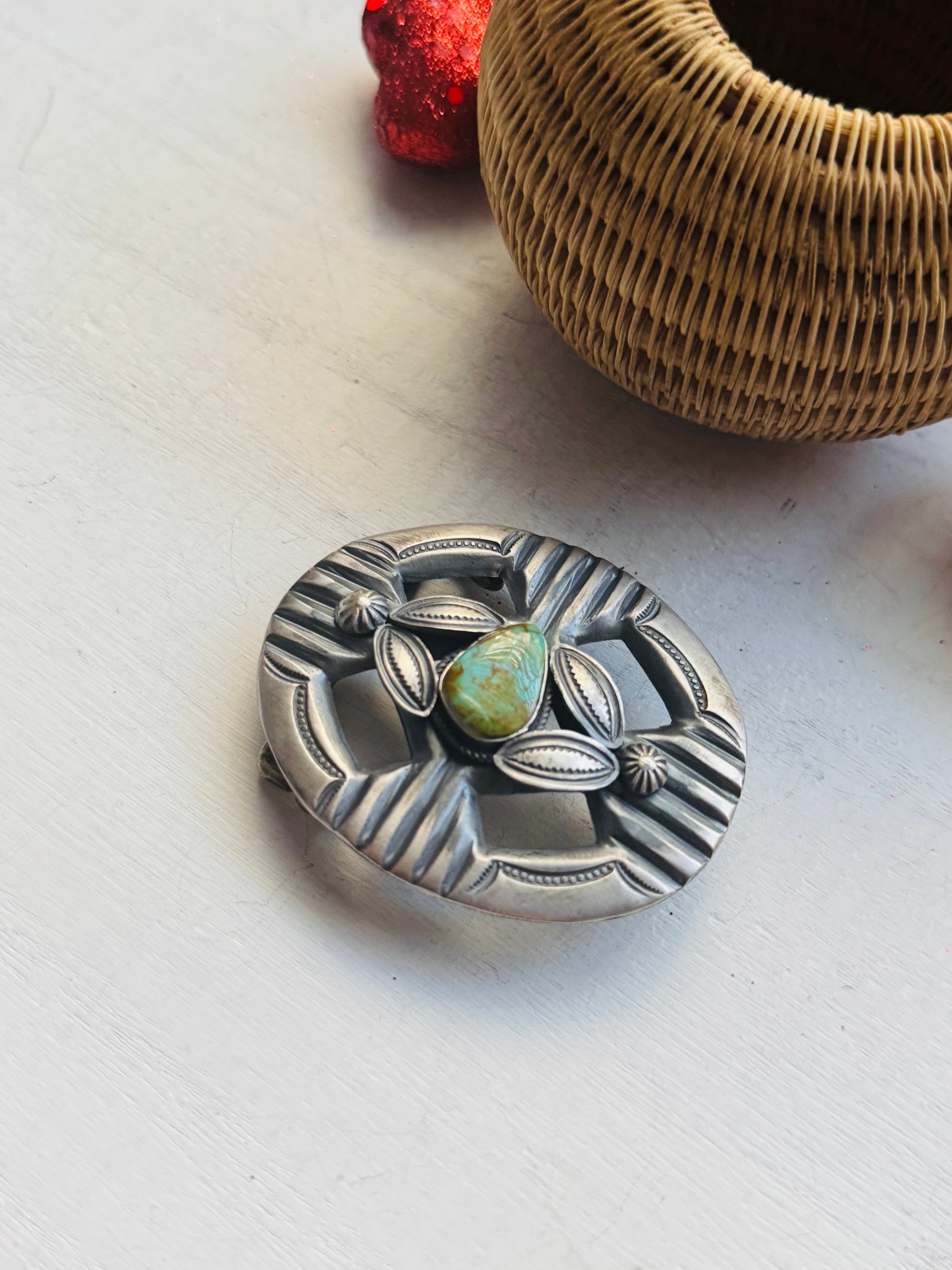 Navajo Made Royston Turquoise & Sterling Silver Belt Buckle