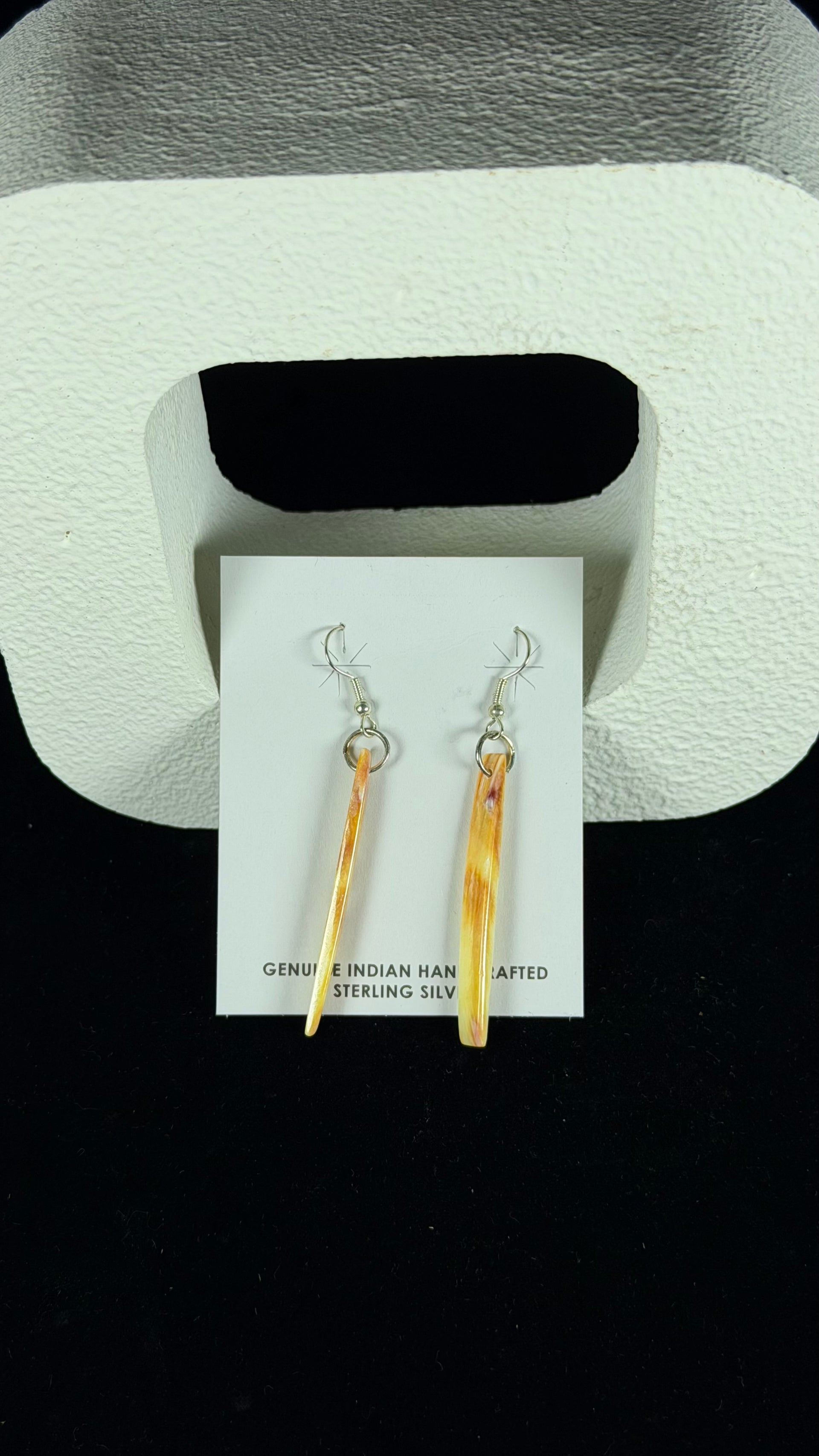 Navajo Made Spiny Oyster & Sterling Silver Slab Dangle Earrings