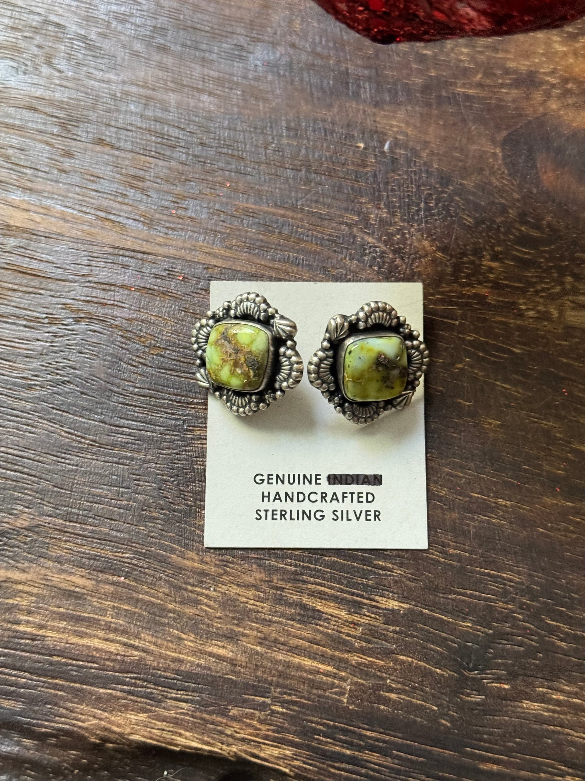 Southwest Handmade Palomino Variscite & Sterling Silver Post Earrings