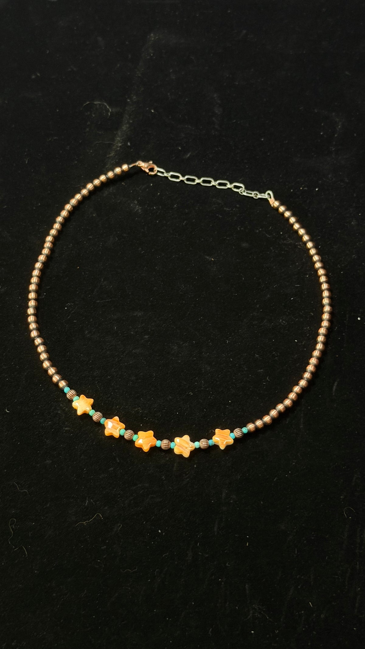 Navajo Strung Multi Stone & Copper Machine Made Beaded Pearl Star 14-16 1/2” Necklace