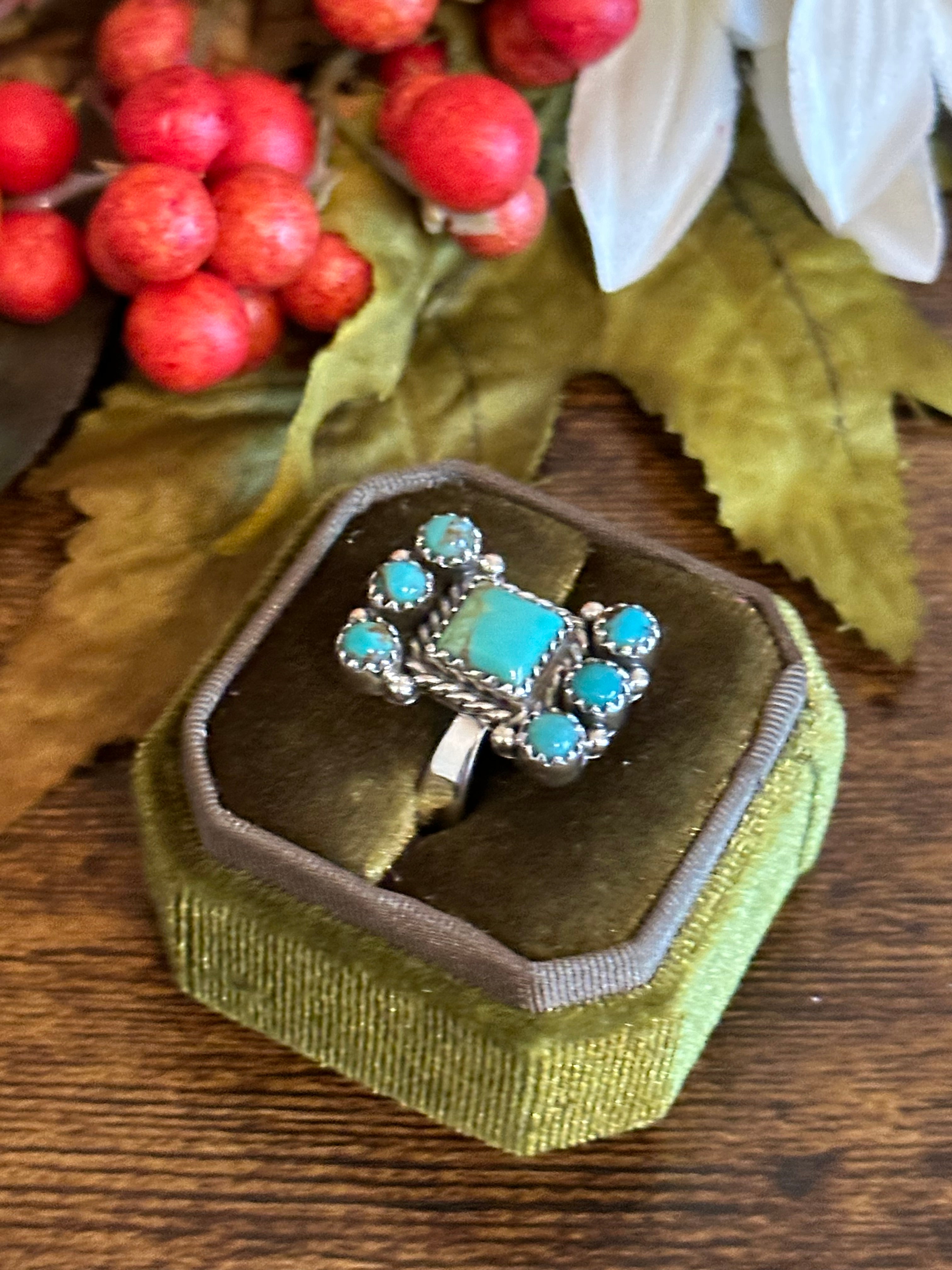 Southwest Handmade Kingman Turquoise & Sterling Silver Adjustable Ring