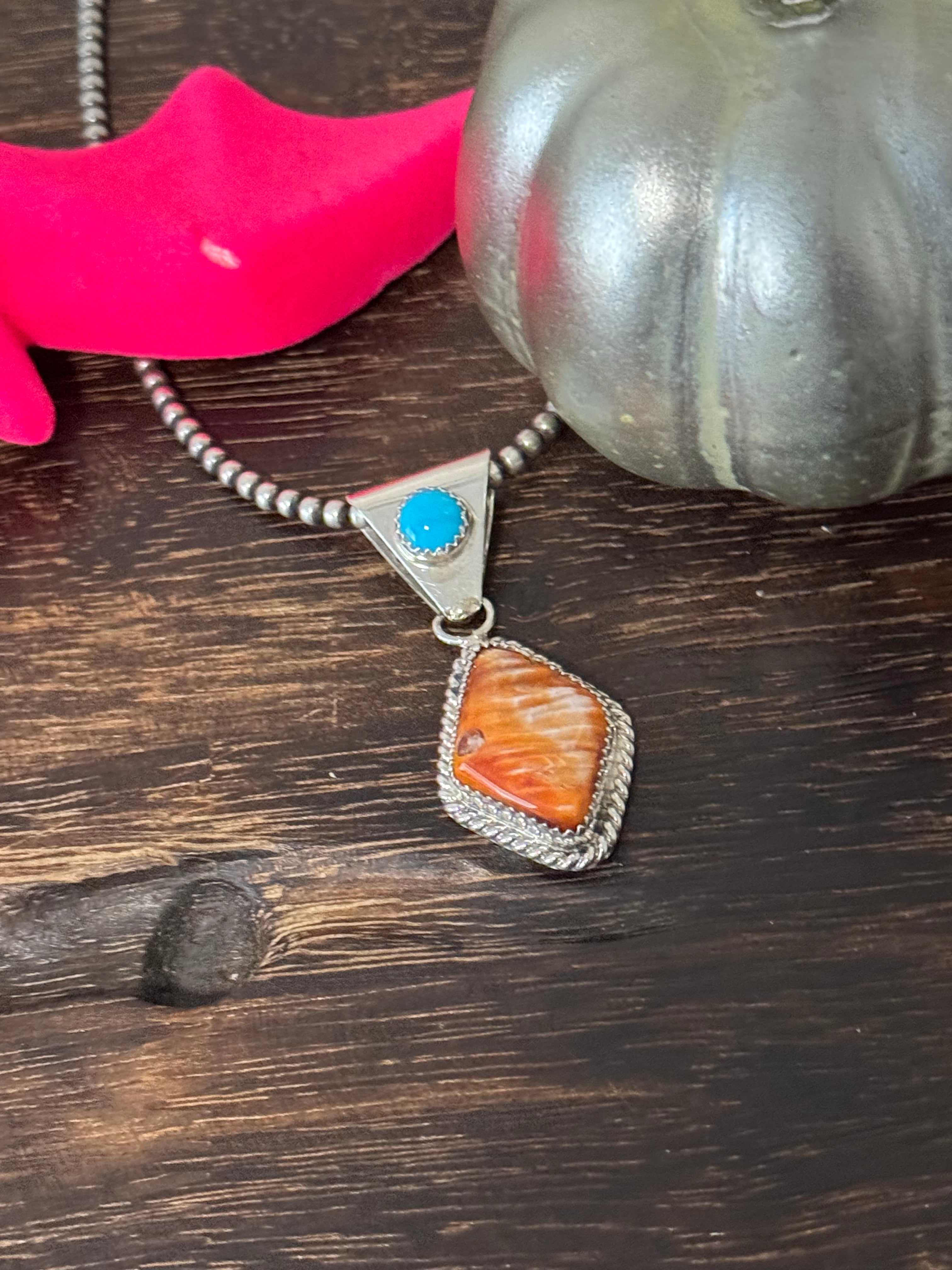 Navajo Made Multi Stone & Sterling Silver Pendant