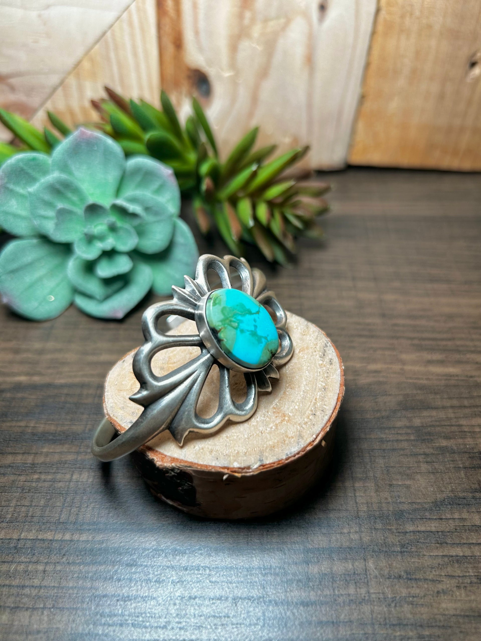 Navajo Made Sonoran Mountain Turquoise & Sterling Silver Cuff Bracelet