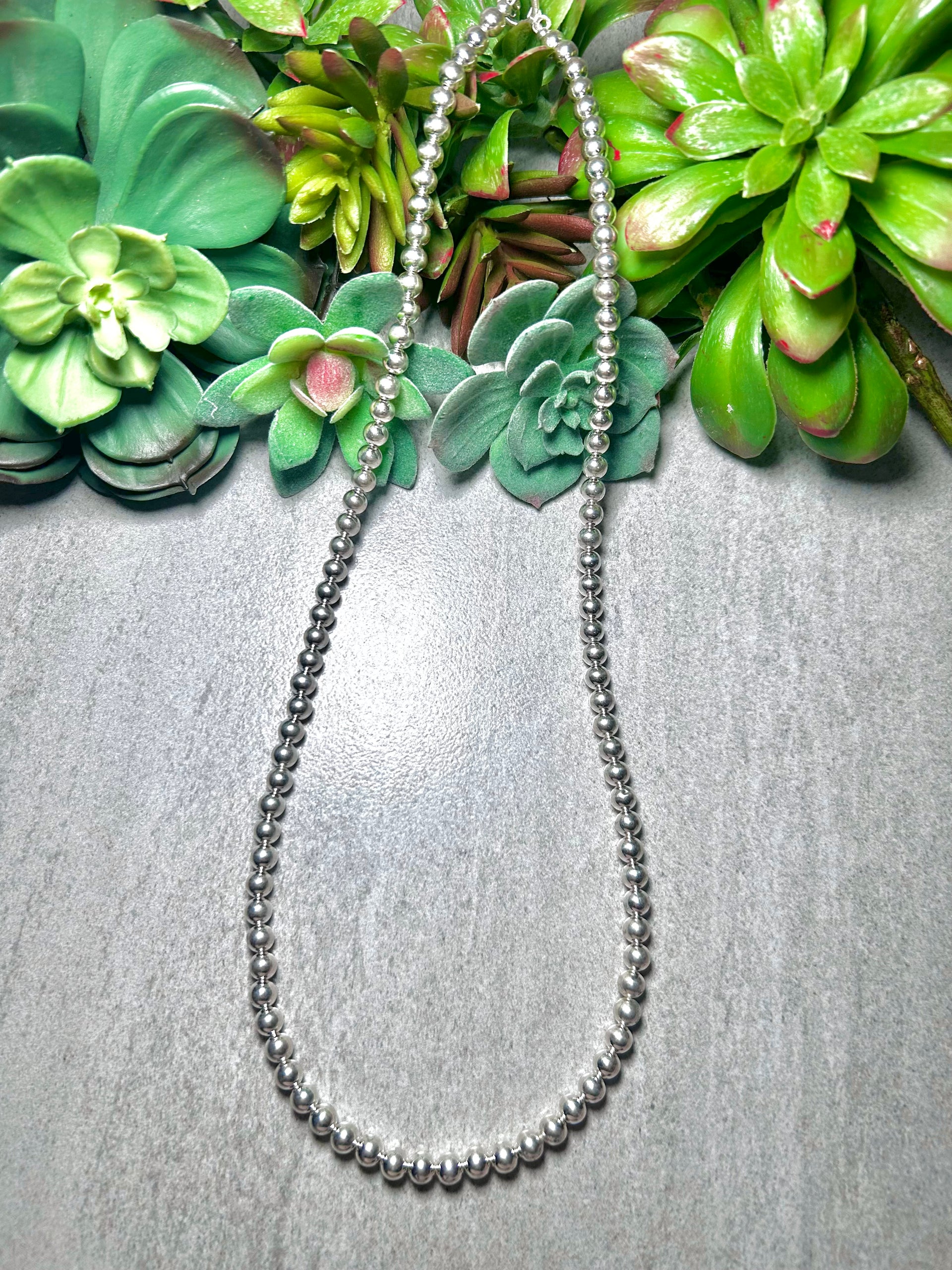 Navajo Made Strung 6 MM Sterling Silver Necklace