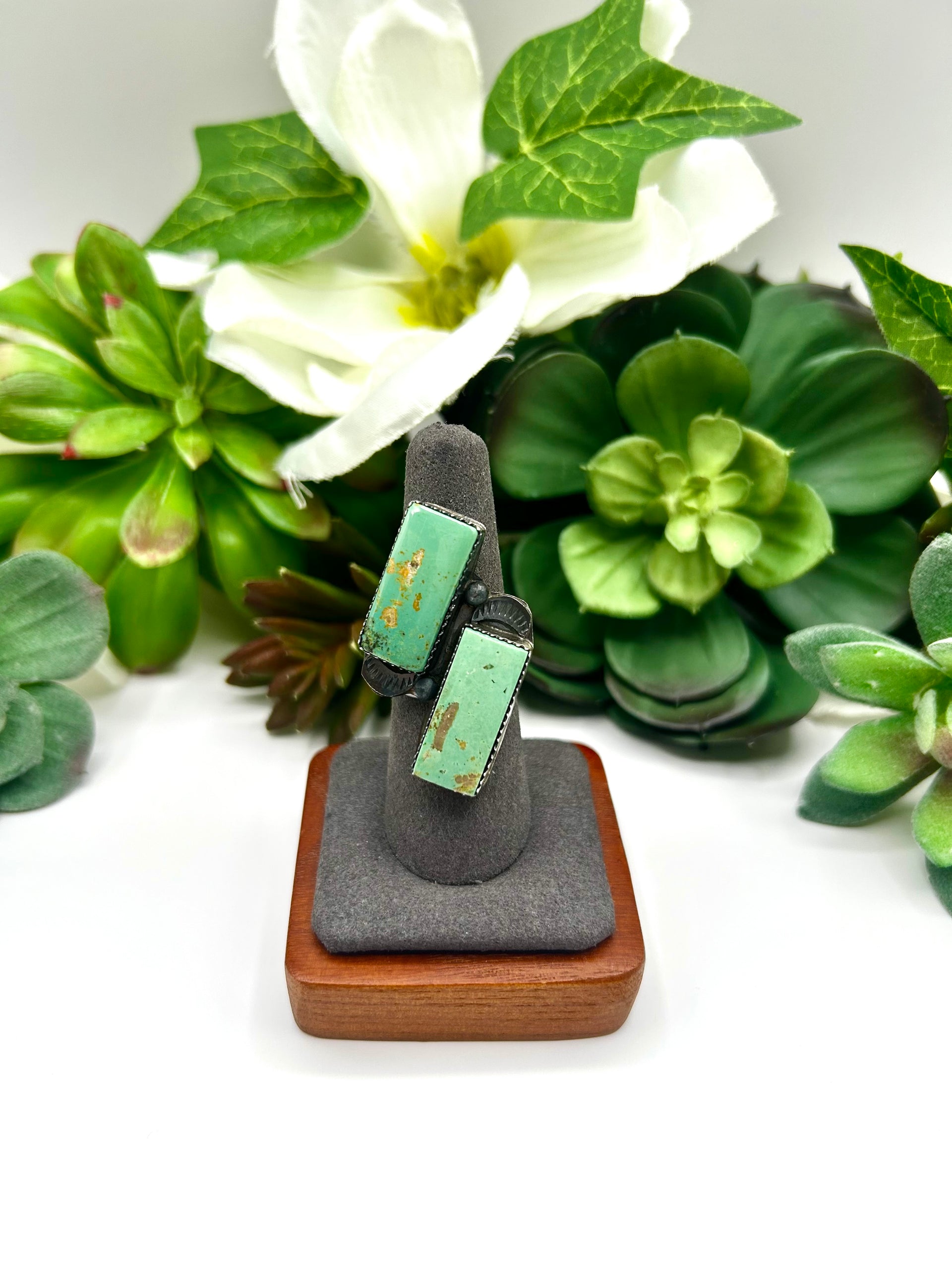 Navajo Made Kingman Turquoise & Sterling Silver Adjustable Ring