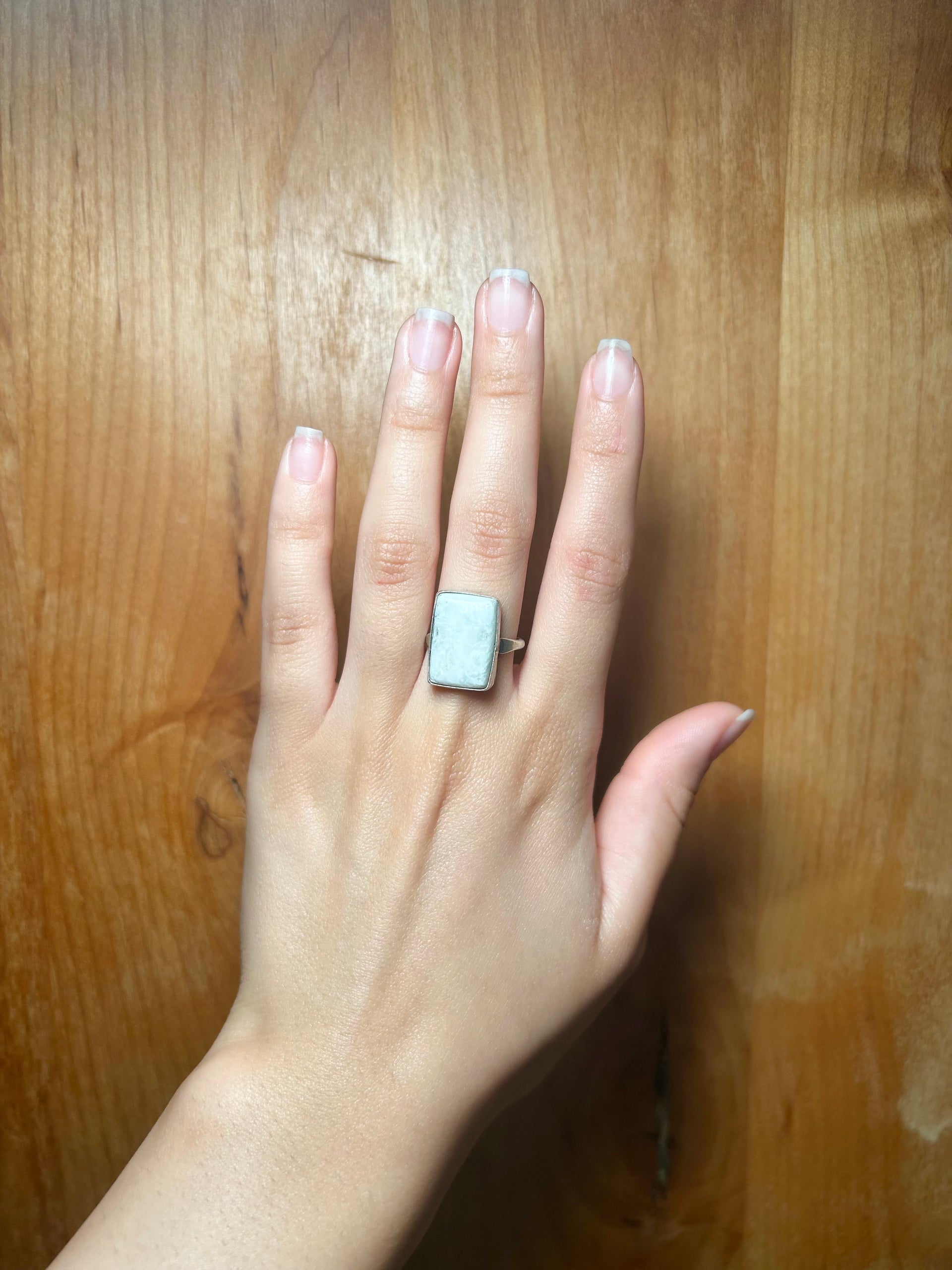 Navajo Made White Buffalo & Sterling Silver Ring Size 8.75