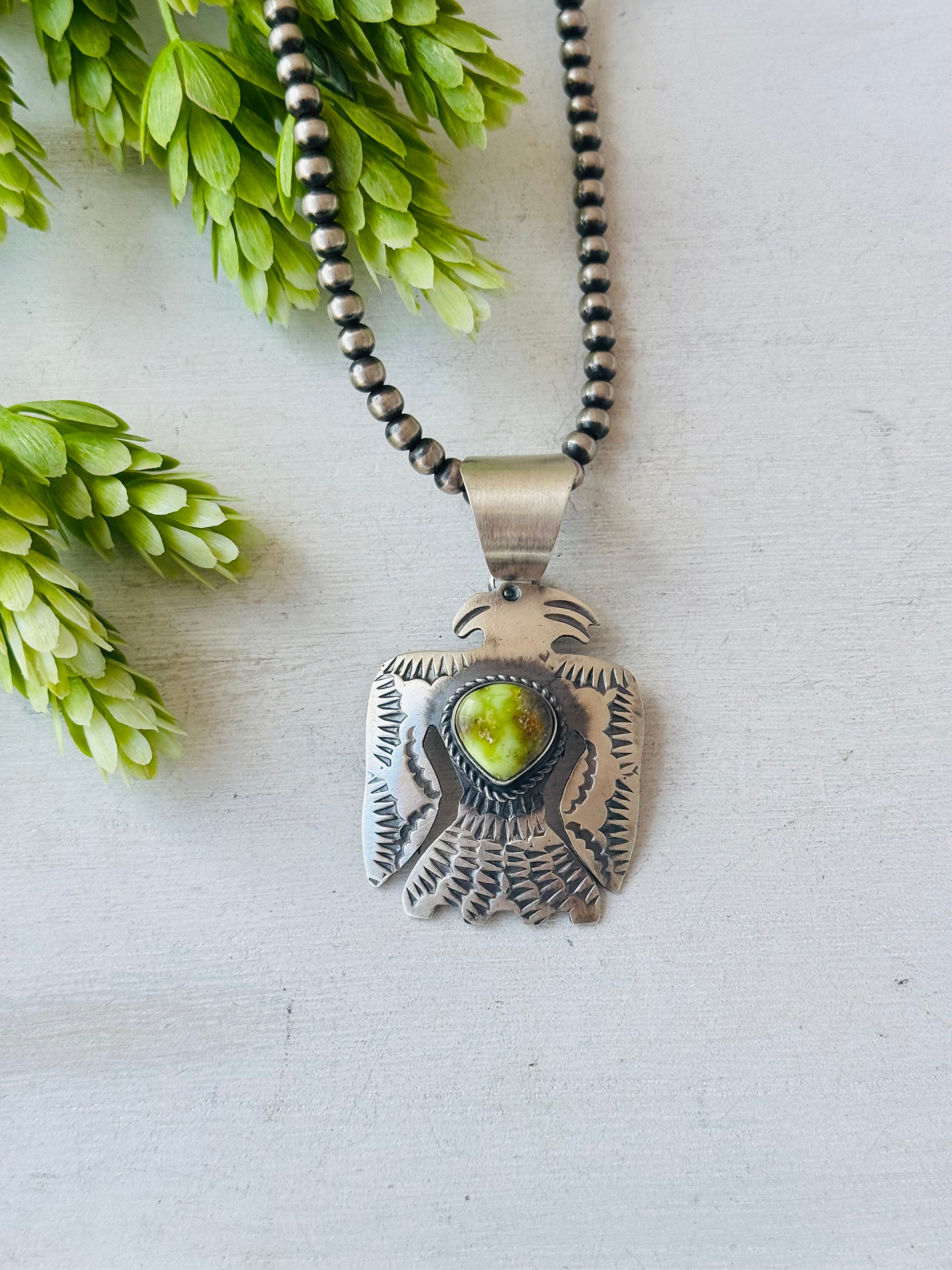 Chimney Butte Palomino Variscite & Sterling Silver Thunderbird Pendant