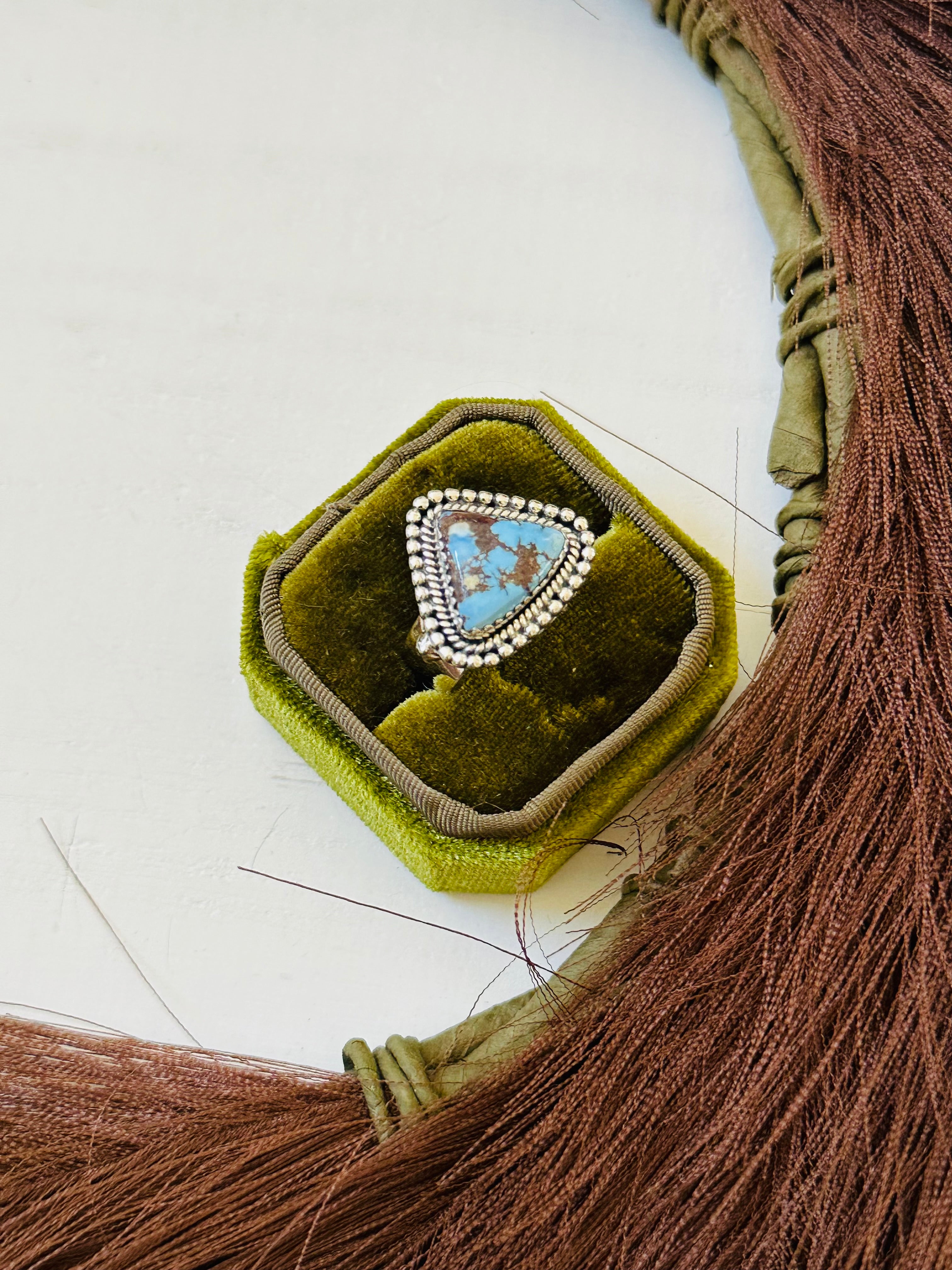 Southwest Handmade Golden Hills Turquoise & Sterling Silver Ring Size 10