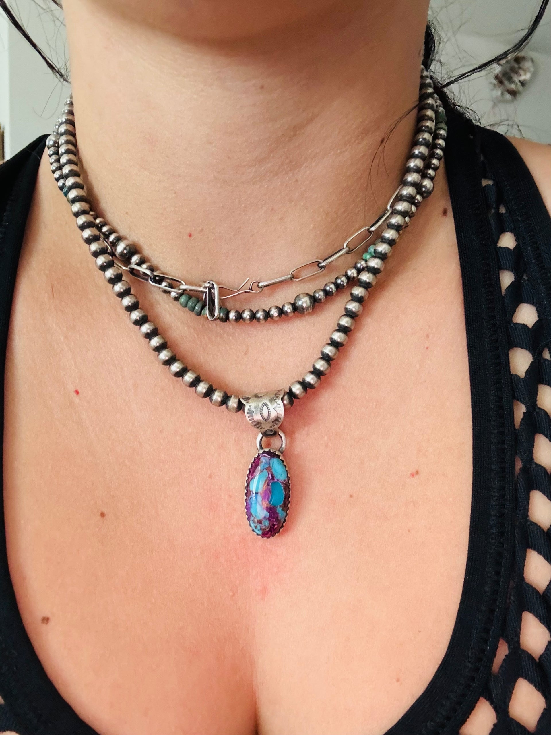 Southwest Made Mohave Turquoise & Sterling Silver Pendant
