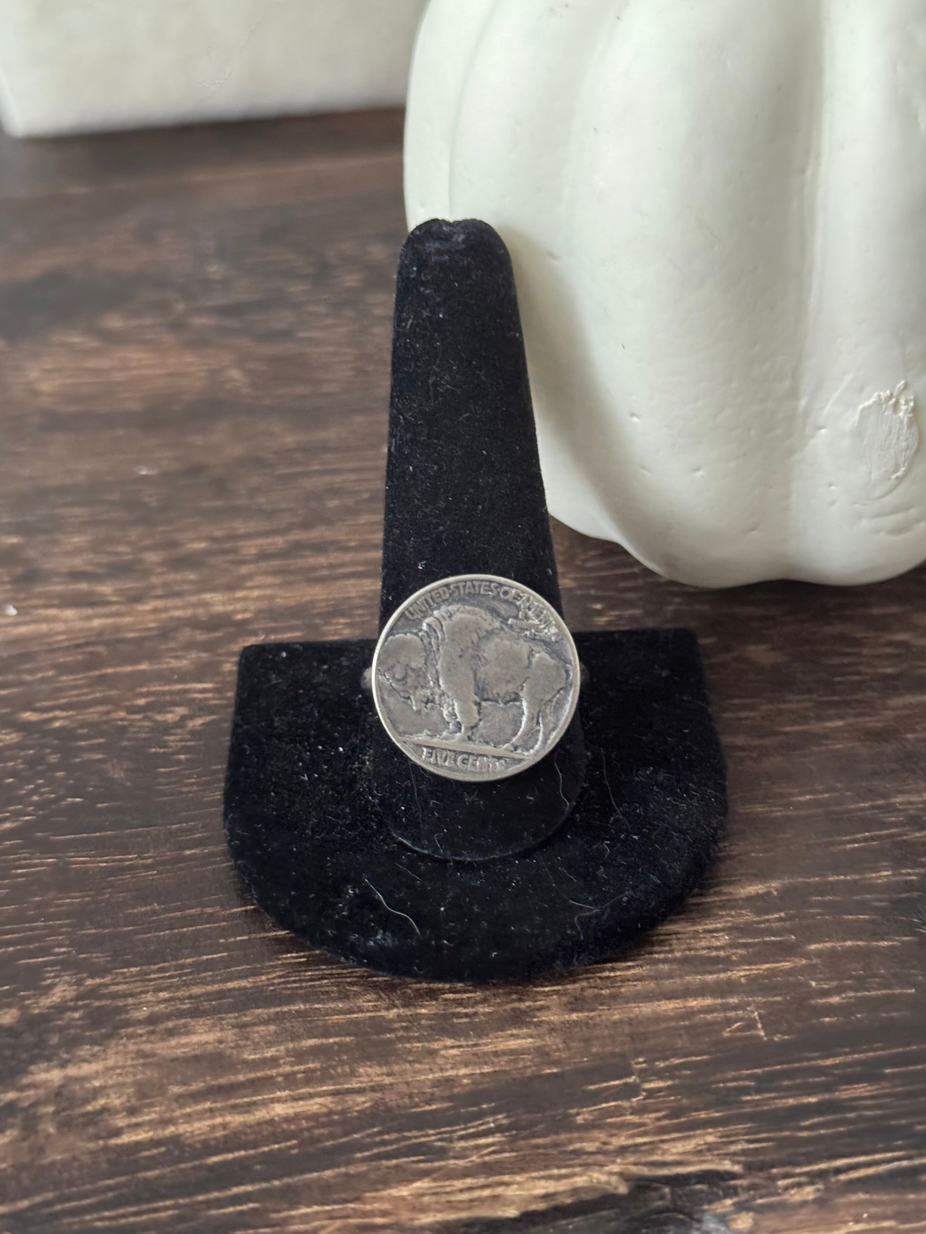 Navajo Made Sterling Silver Nickle Coin Ring Size 11.5