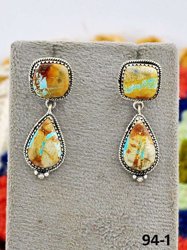 Southwest Made Royston Turquoise & Sterling Silver Post Dangle Earrings