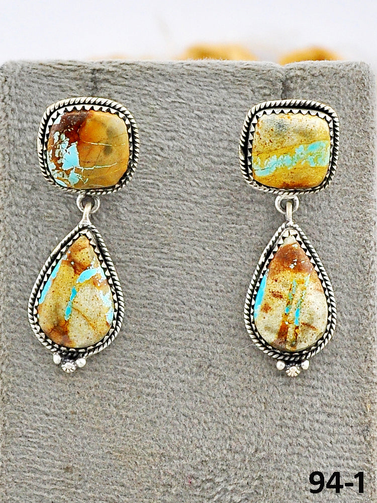 Southwest Made Royston Turquoise & Sterling Silver Post Dangle Earrings