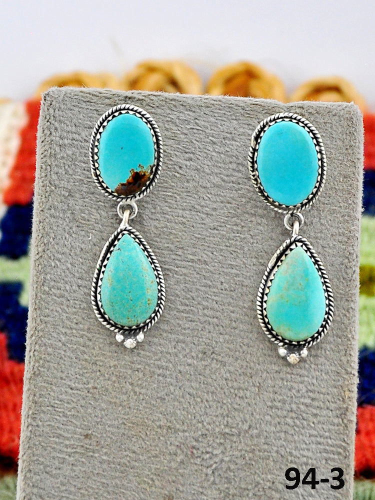 Southwest Made Royston Turquoise & Sterling Silver Post Dangle Earrings