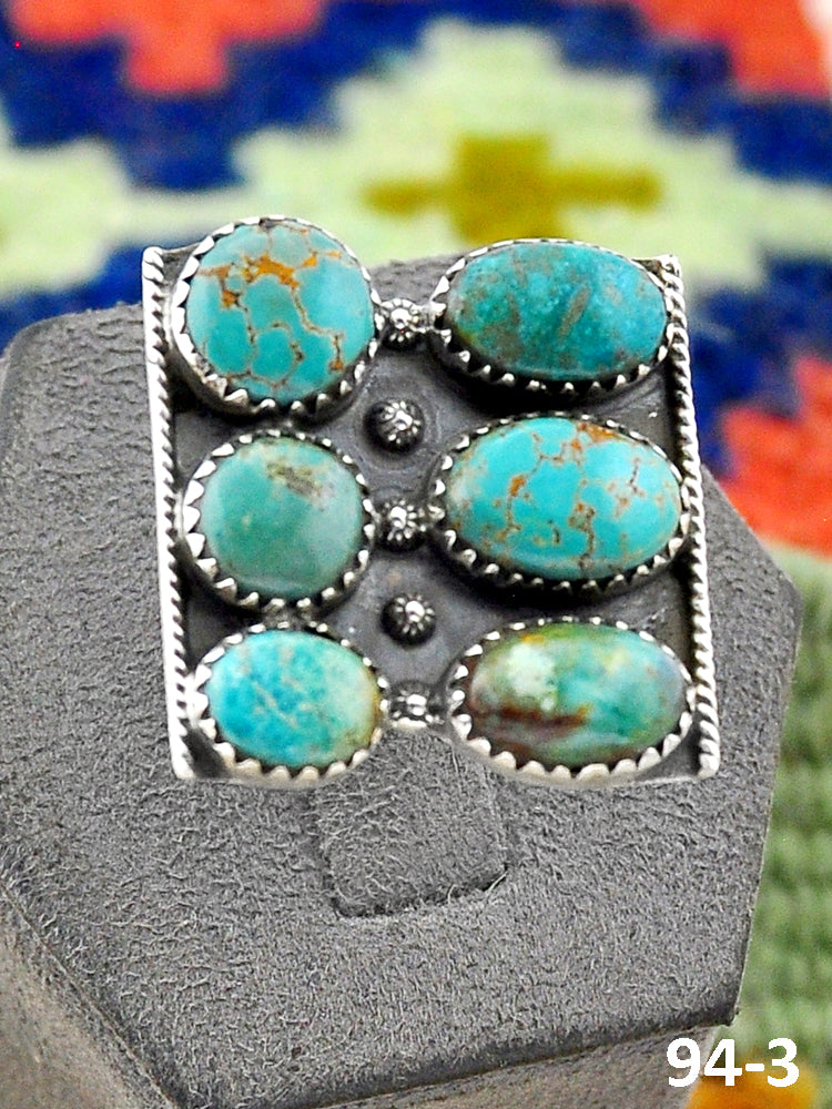Southwest Handmade Carico Lake Turquoise & Sterling Silver Adjustable Ring