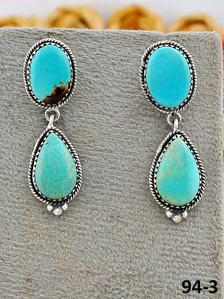 Southwest Made Royston Turquoise & Sterling Silver Post Dangle Earrings