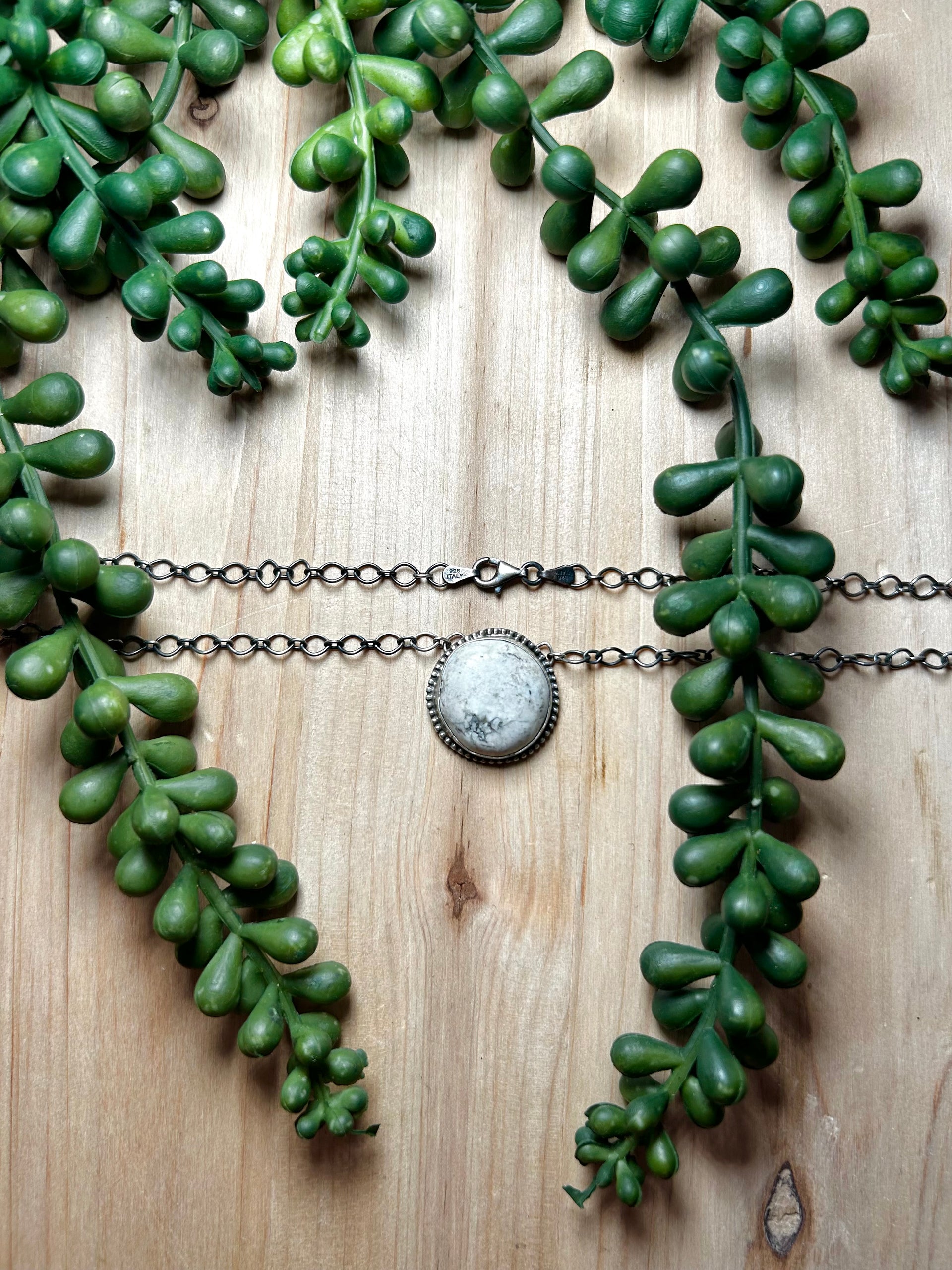 Navajo Made White Buffalo & Sterling Silver Necklace