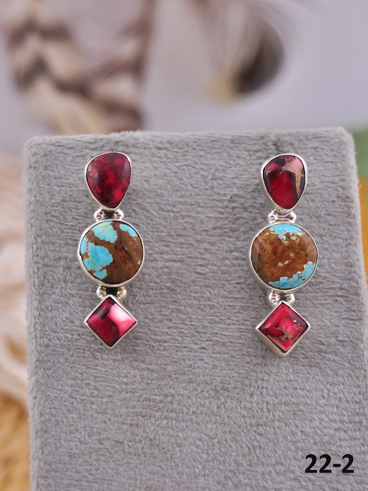 Southwest Made Multi Stone & Sterling Silver Post Earrings