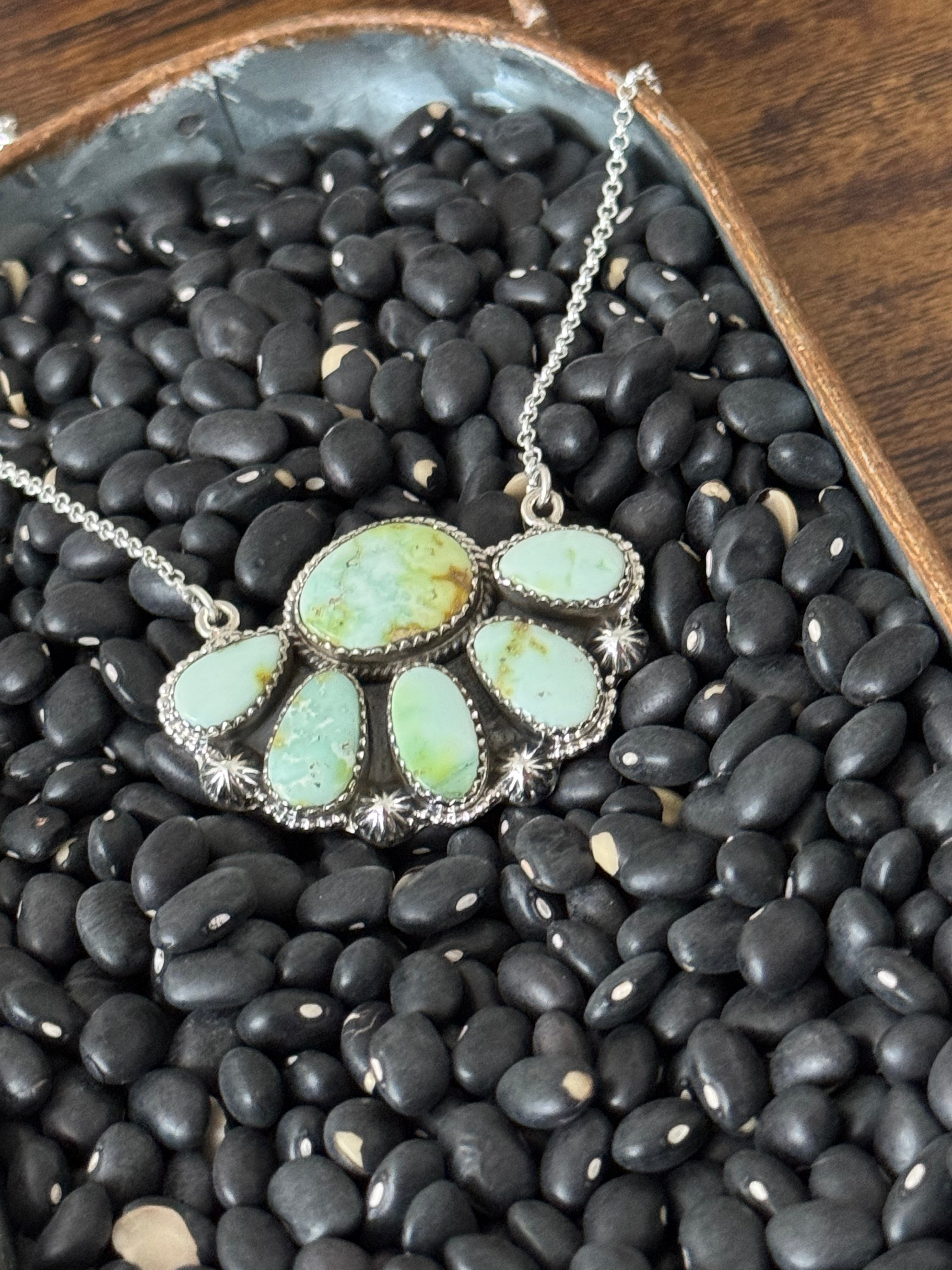 Southwest Paloma Variscite & Sterling Silver Cluster Necklace