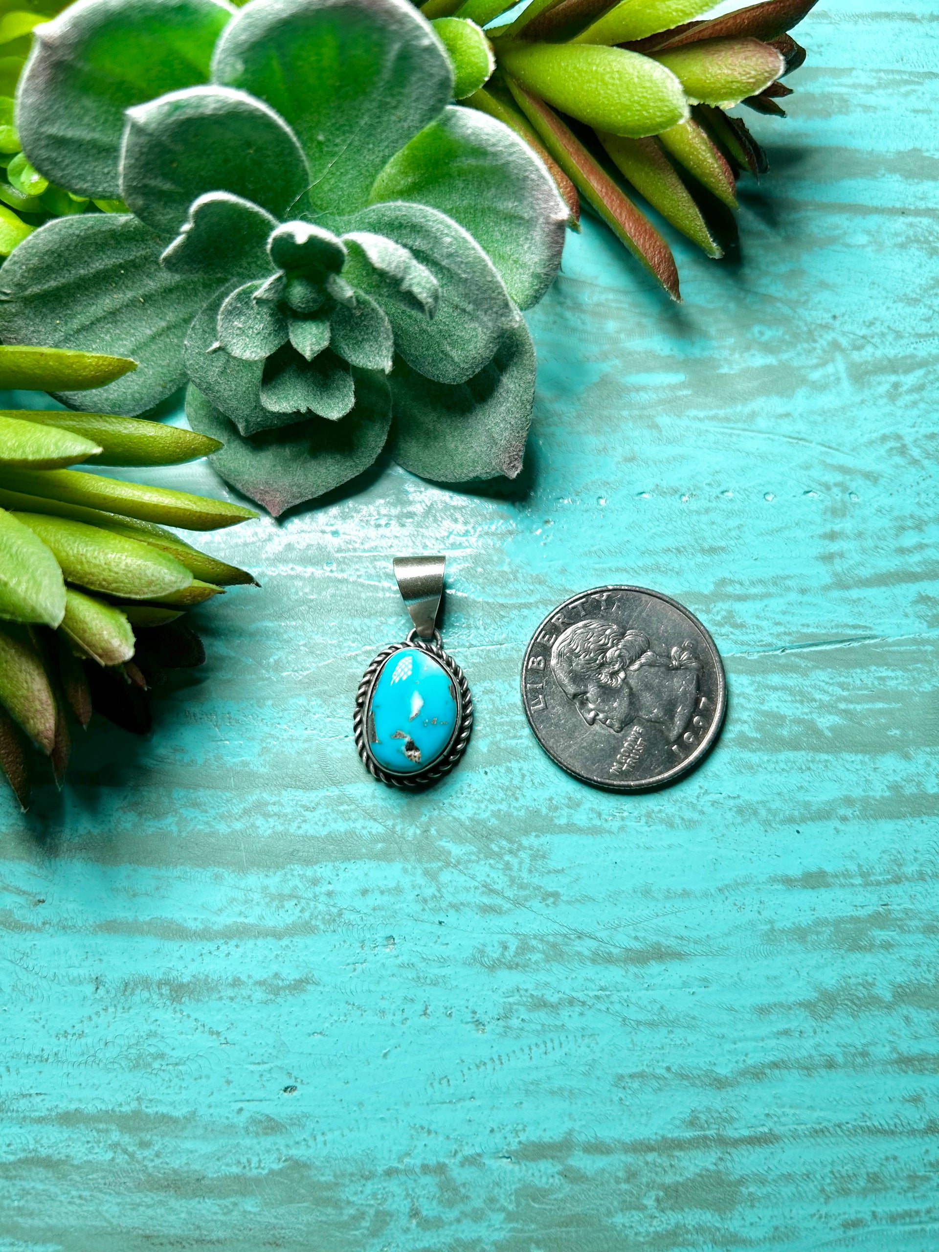 Navajo Made Kingman Turquoise & Sterling Silver Pendant