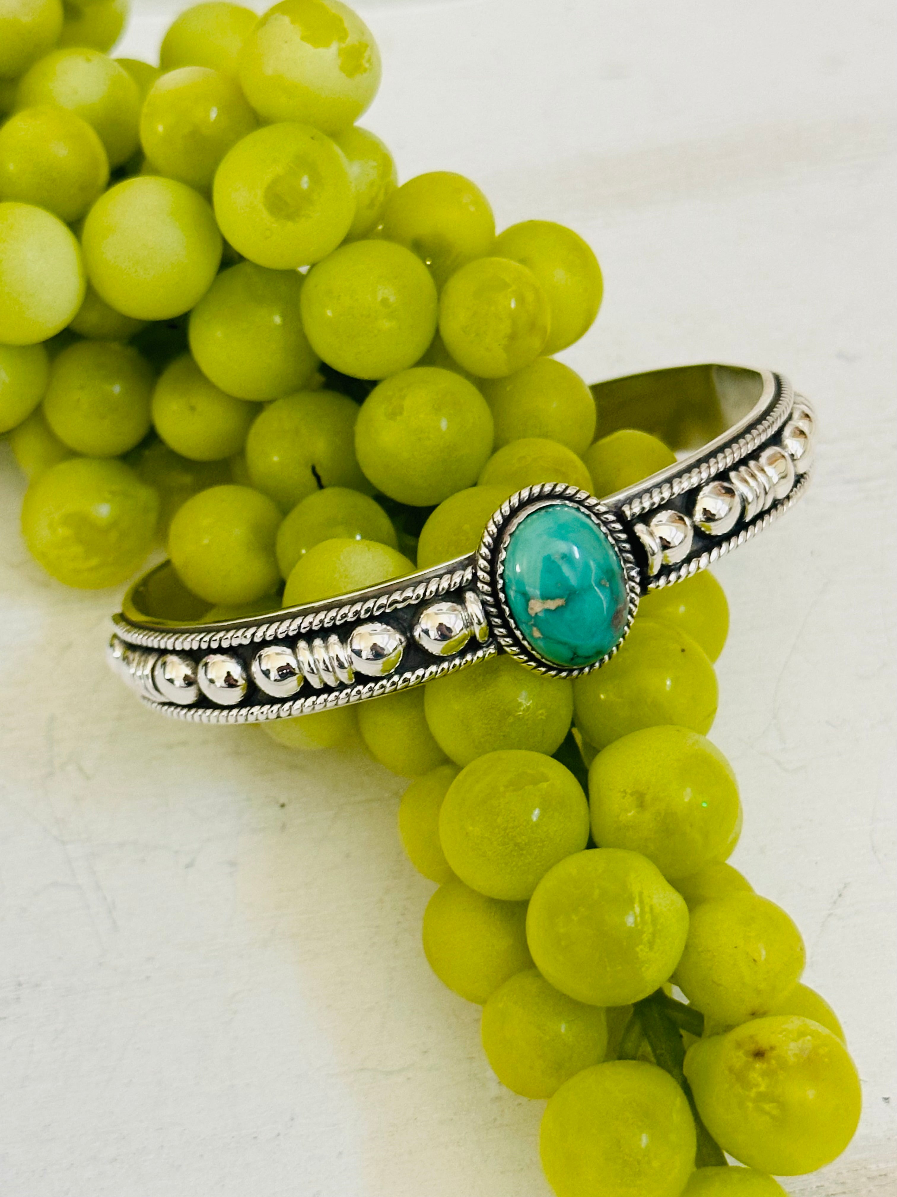 Southwest Made Emerald Valley Turquoise & Sterling Silver Cuff Bracelet