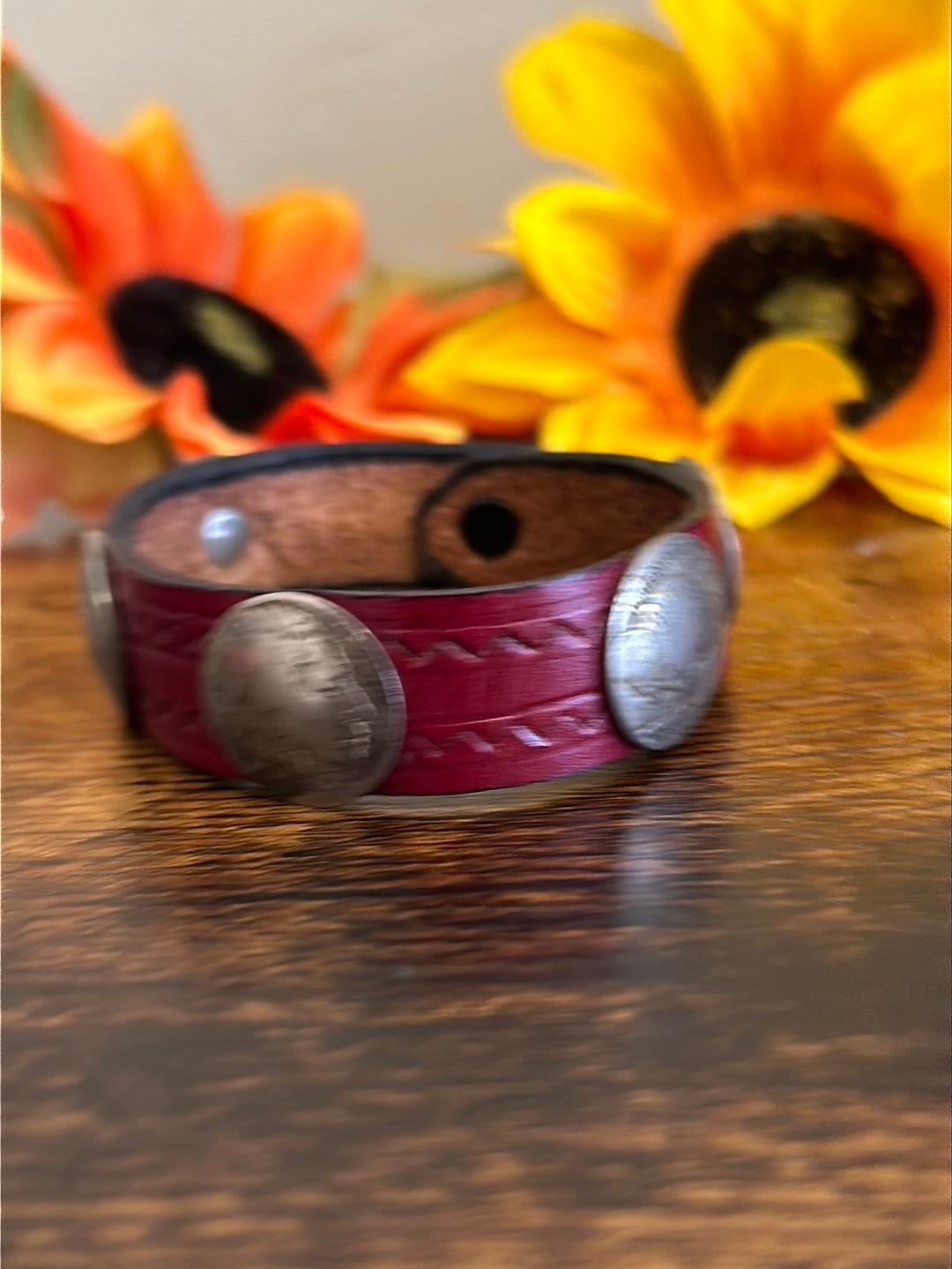 Navajo Made Leather & Sterling Silver Coin Bracelet