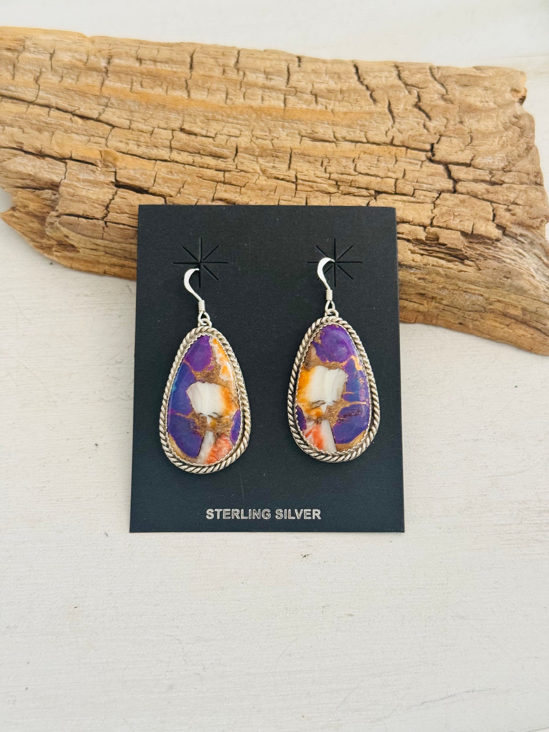 Navajo Made Purple Mohave Turquoise & Sterling Silver Dangle Earrings