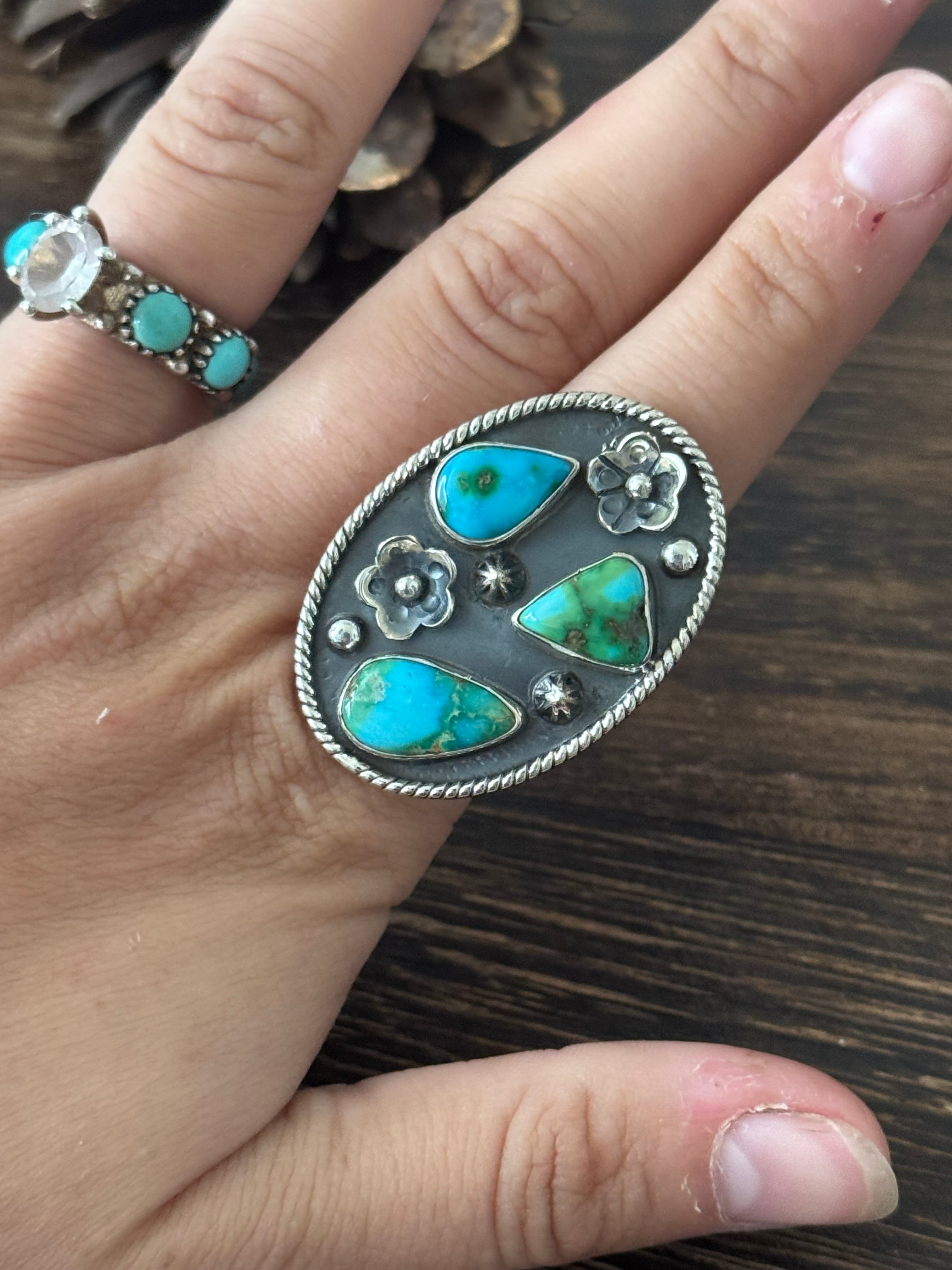 Southwest Handmade Sonoran Mountain Turquoise & Sterling Silver Adjustable Ring