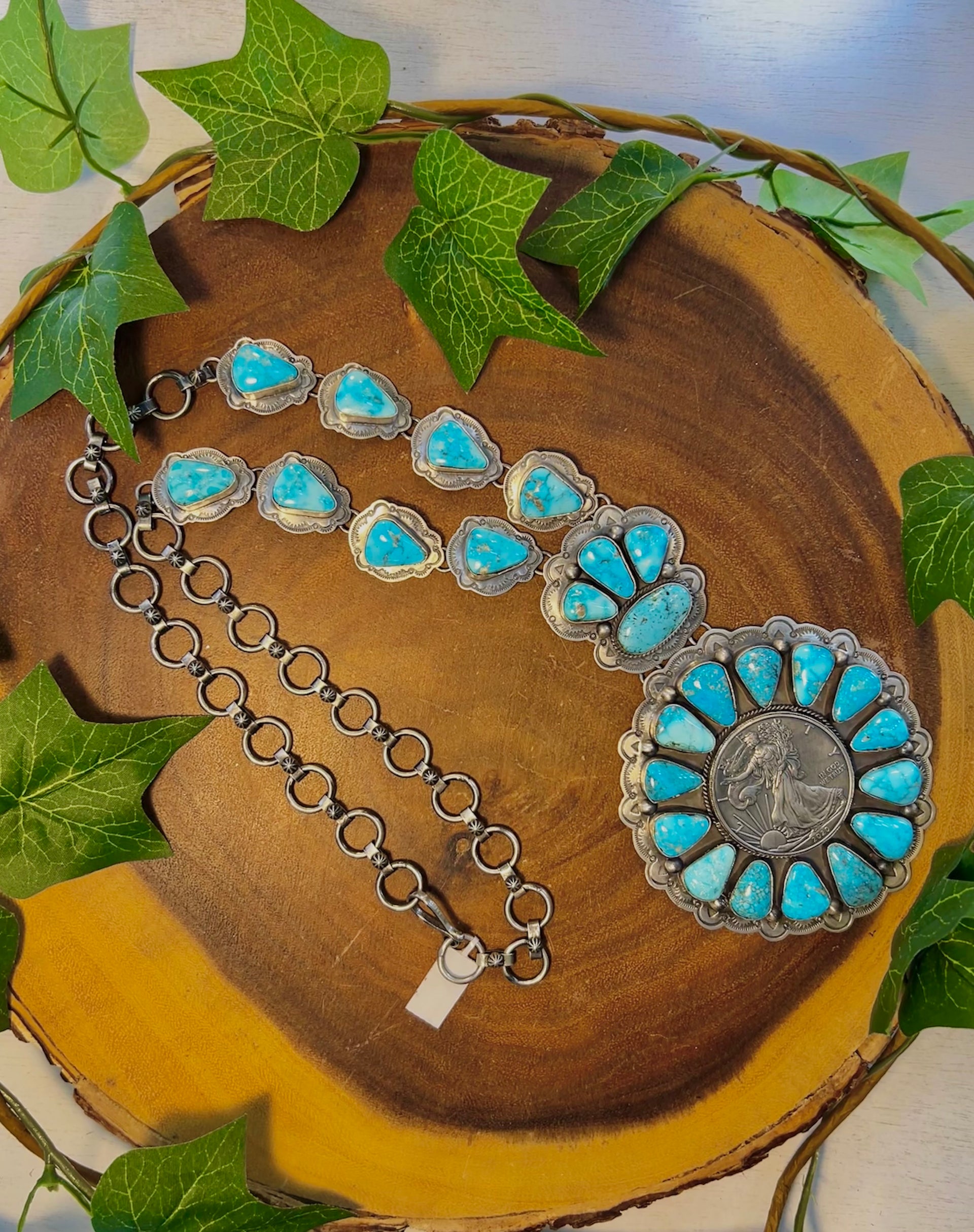 Navajo Made Kingman Turquoise & Sterling Sliver Necklace