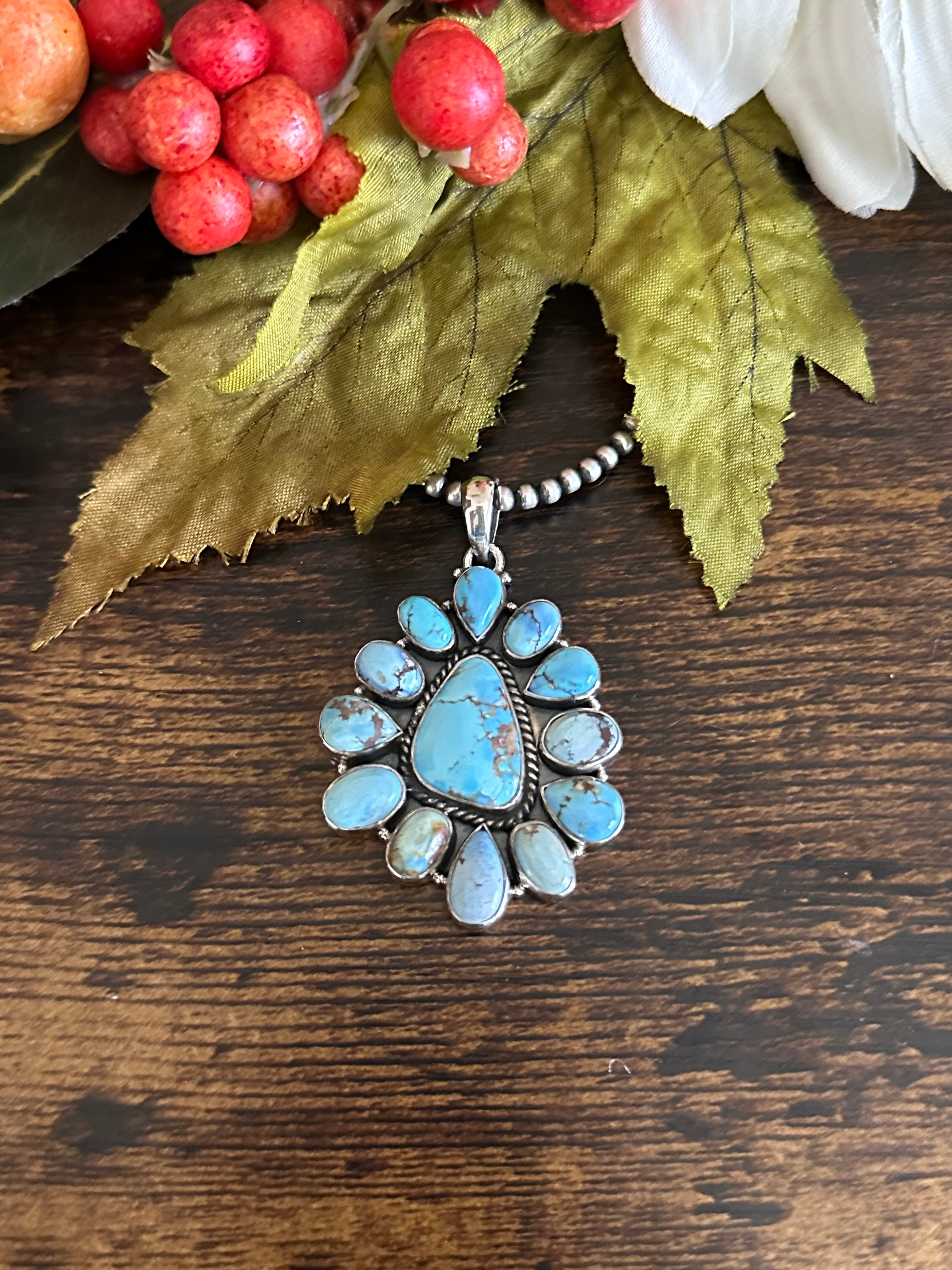 Southwest Handmade Golden Hills Turquoise & Sterling Silver Cluster Pendant