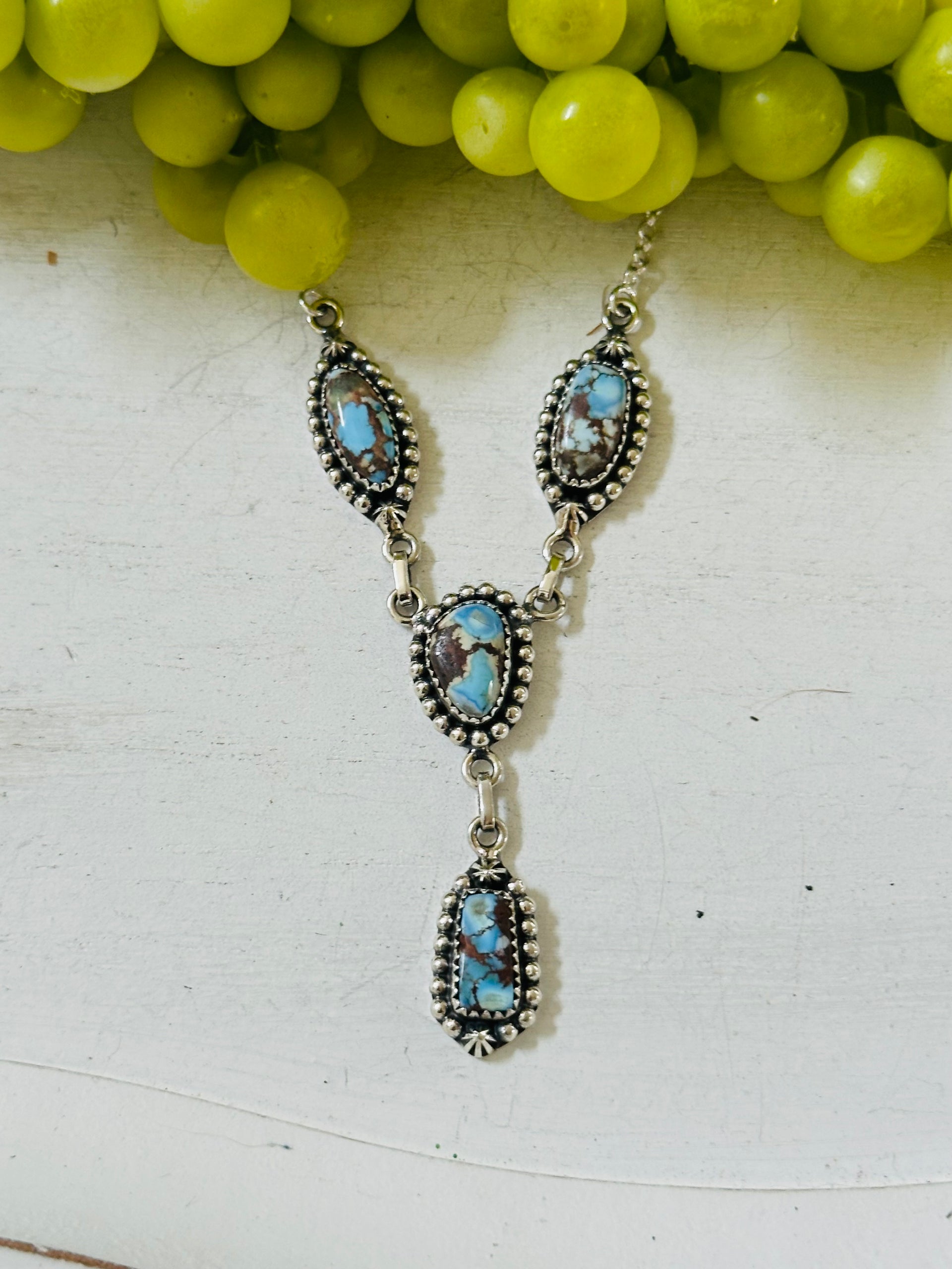 Southwest Handmade Golden Hills Turquoise & Sterling Silver Lariat Necklace