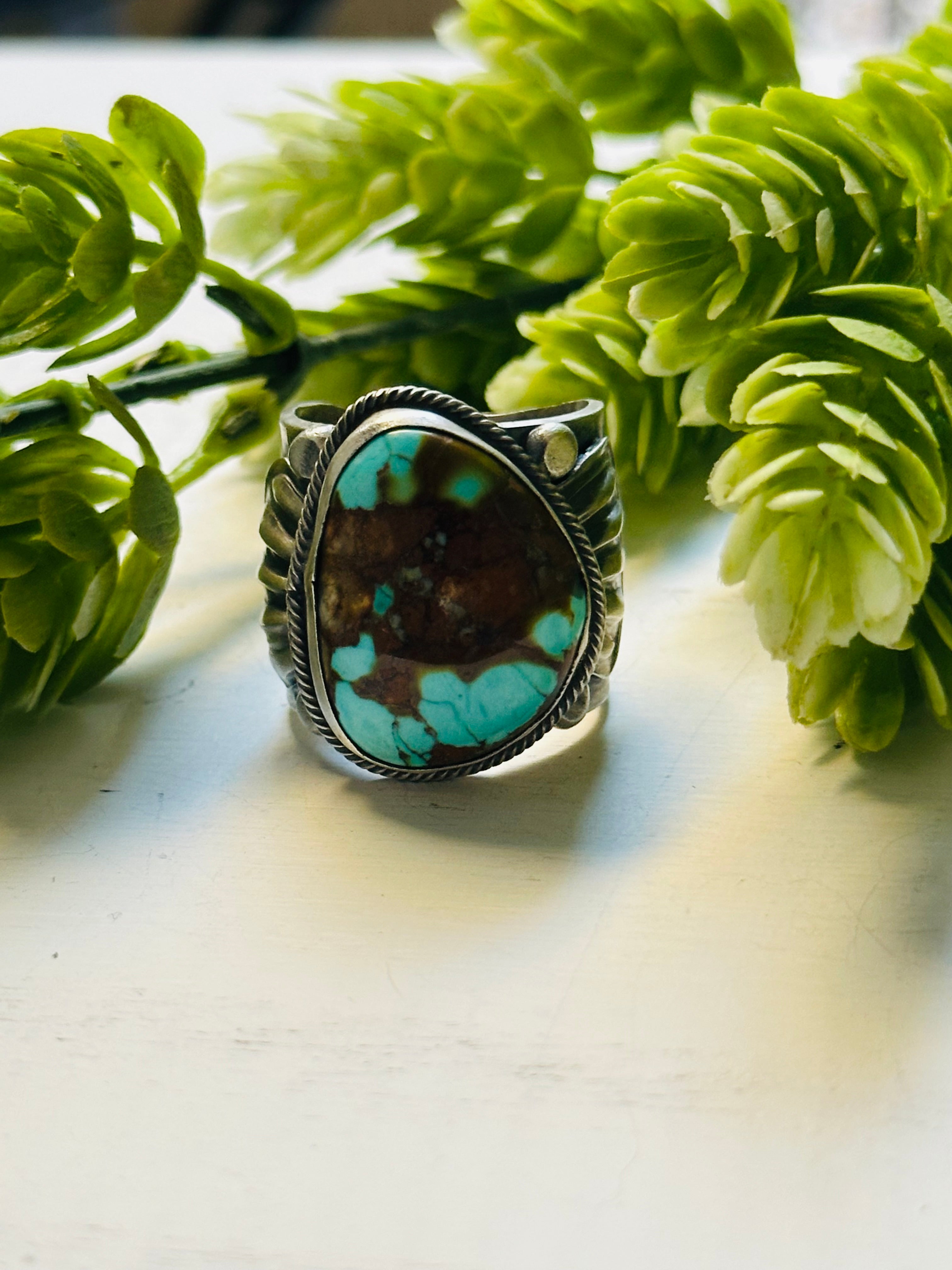 Tillie John Thunder Mountain Turquoise & Sterling Silver Ring Size 10