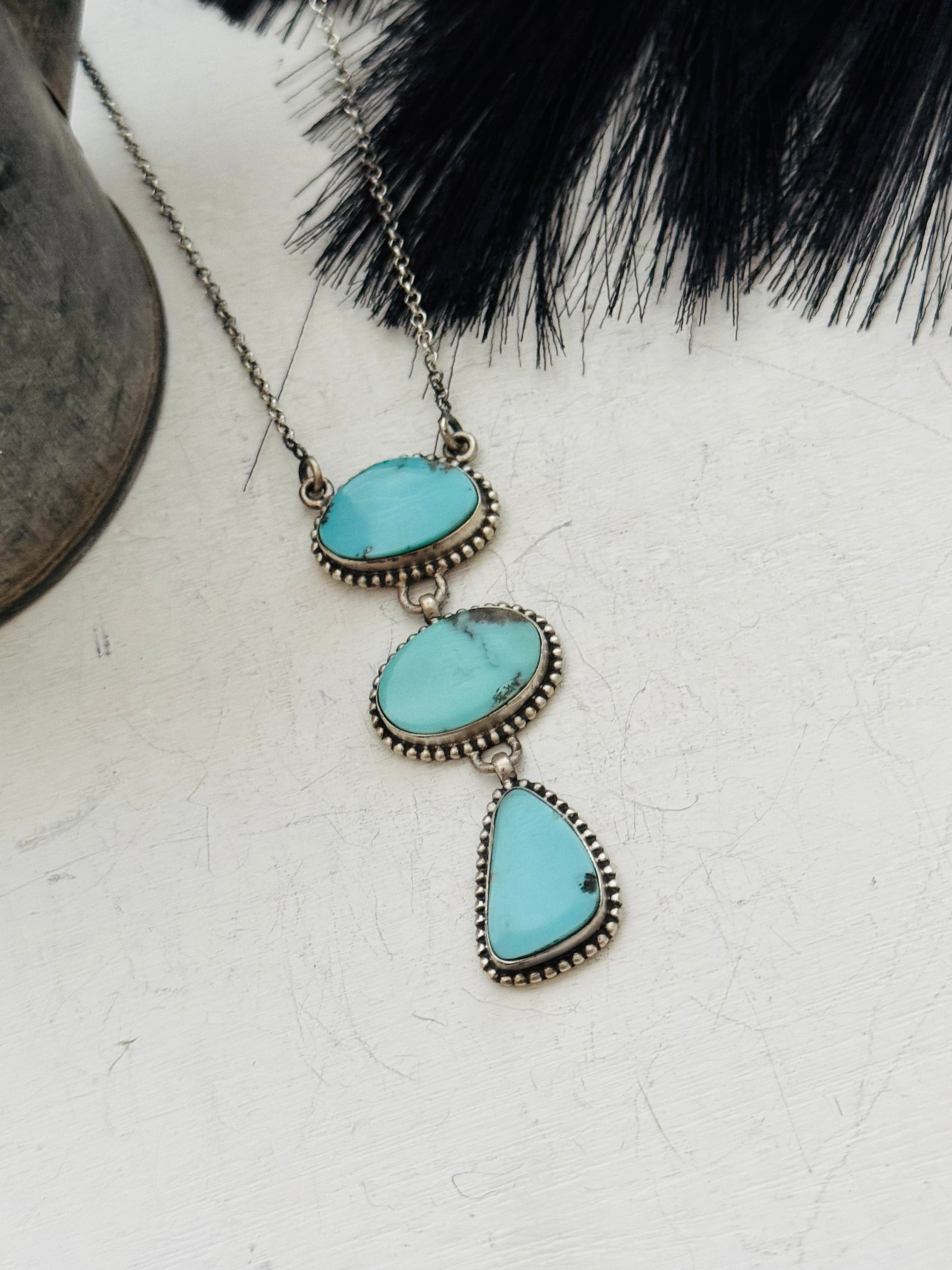 Southwest Handmade Kingman Turquoise & Sterling Silver Chain Necklace