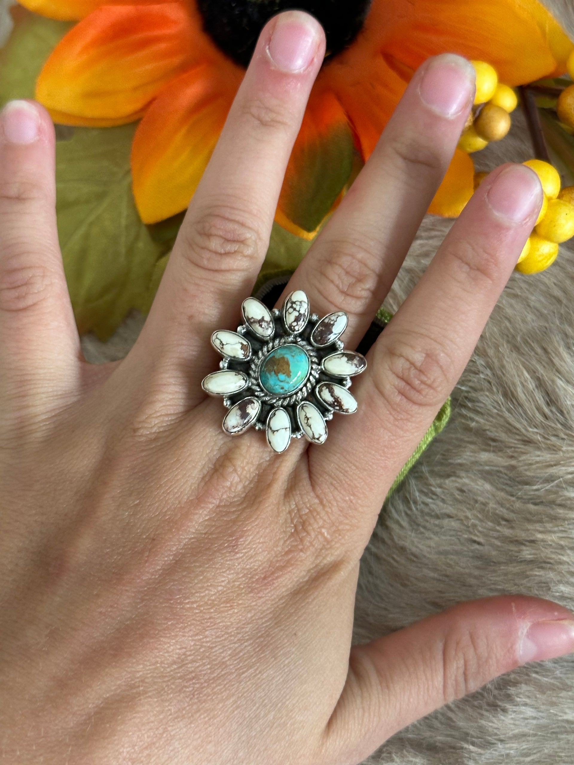 Southwest Handmade Multi Stone & Sterling Silver Adjustable Ring